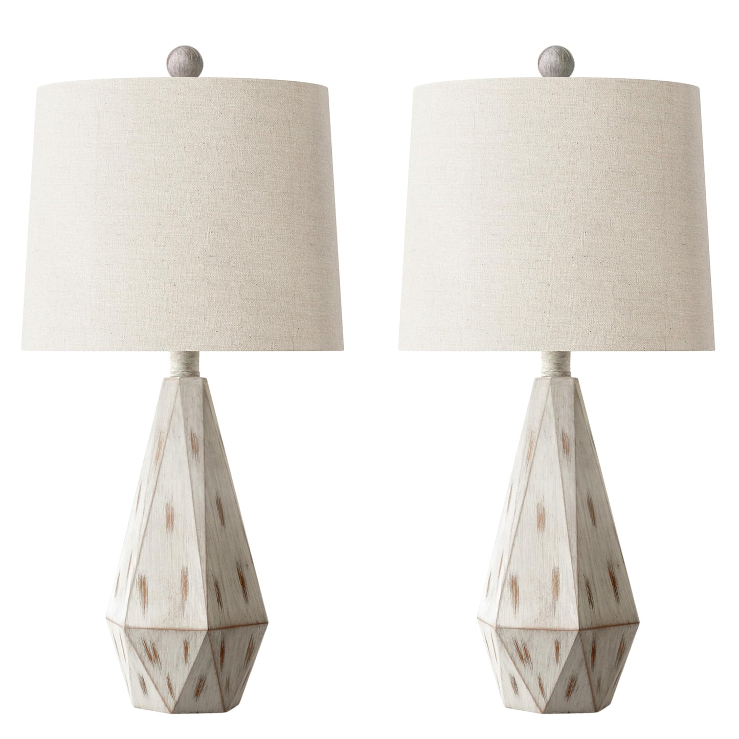 PoKat 20.25" Retro Farmhouse Table Lamp Set of 2 - Living Room & Bedroom Rustic Linen Bedside Nightstand Lamps for Kids, Study, Office - Resin, Suitable for Small Places