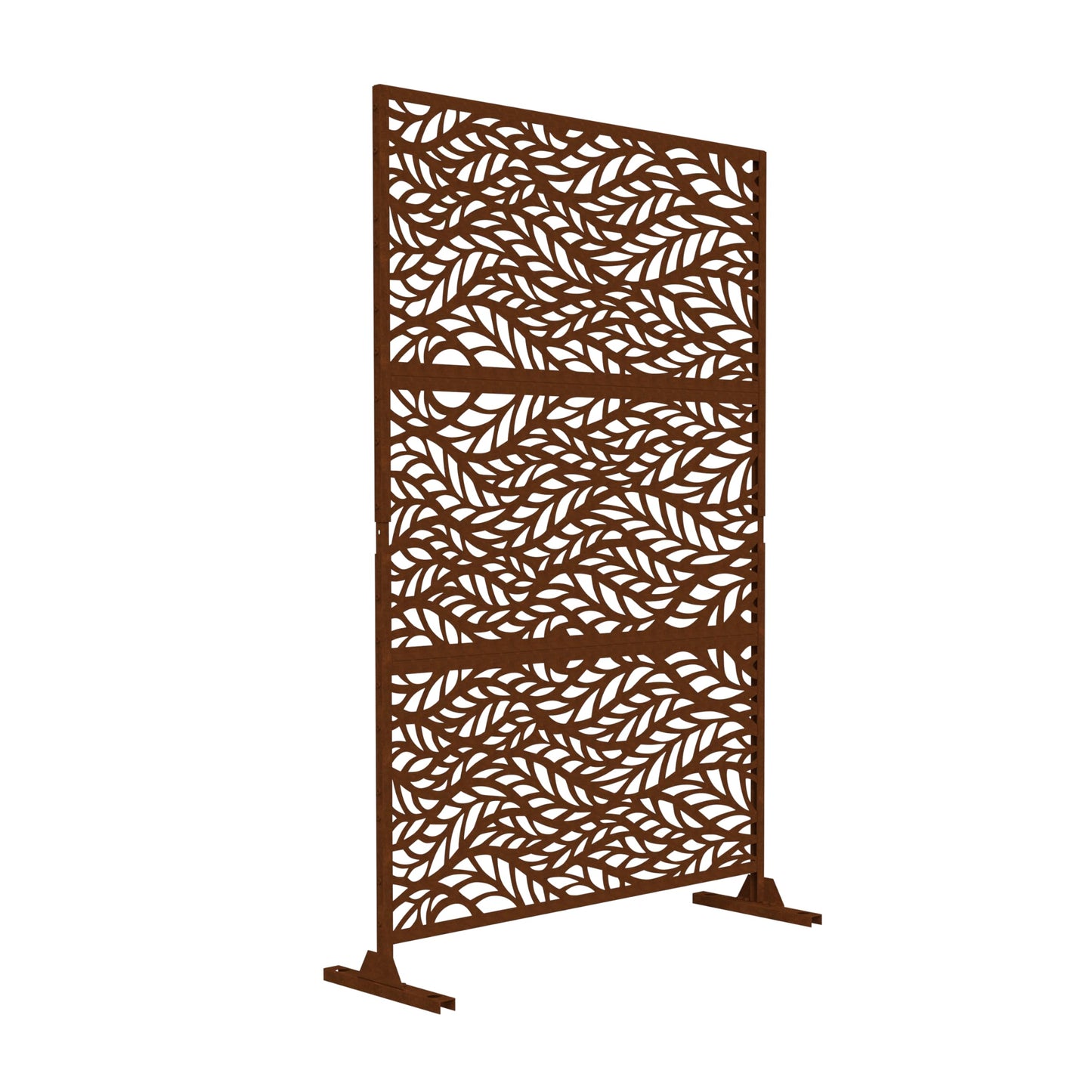 Metal Privacy Screen with Stand, 74" H×47" W Outdoor Privacy Screen for Deck Patio Lawn Garden (Black-Summer)