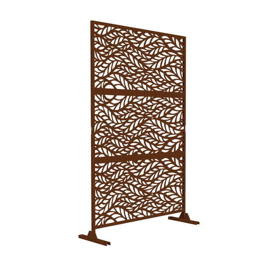 Metal Privacy Screen with Stand, 74" H×47" W Outdoor Privacy Screen for Deck Patio Lawn Garden (Black-Summer)