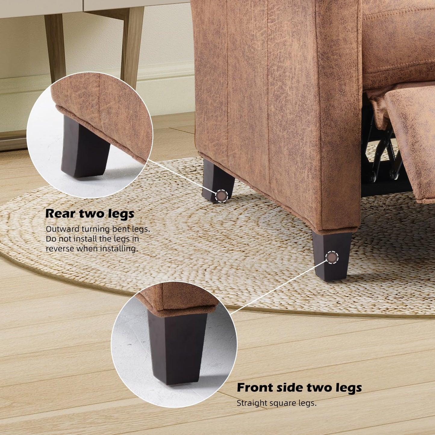 IOMOR Push Back Recliner Chair, Faux Leather Lounge Armchair with Footrest, Decoration Single Sofa Accent Chair for Living Room, Bedroom, Small Spaces (1, L-Brown)