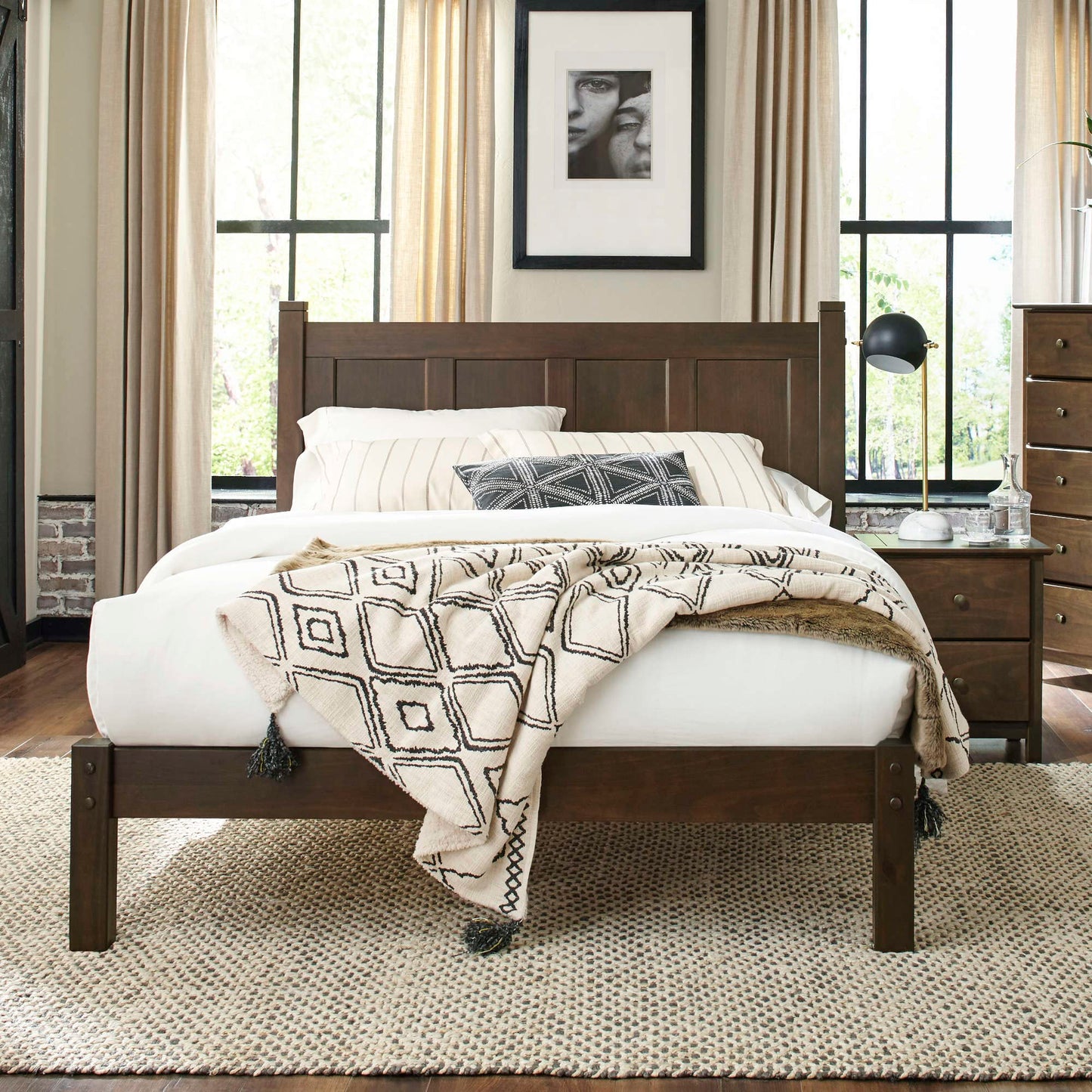 Grain Wood Furniture Shaker Solid Wood Panel Platform Bed, Queen Size, Expresso