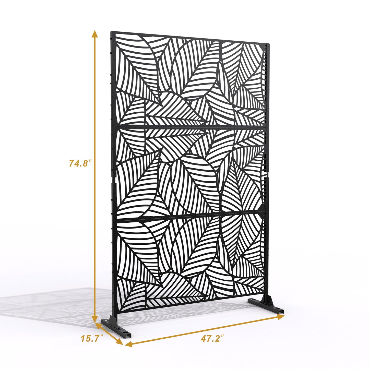 Metal Privacy Screen with Stand, 74" H×47" W Outdoor Privacy Screen for Deck Patio Lawn Garden (Black-Summer)