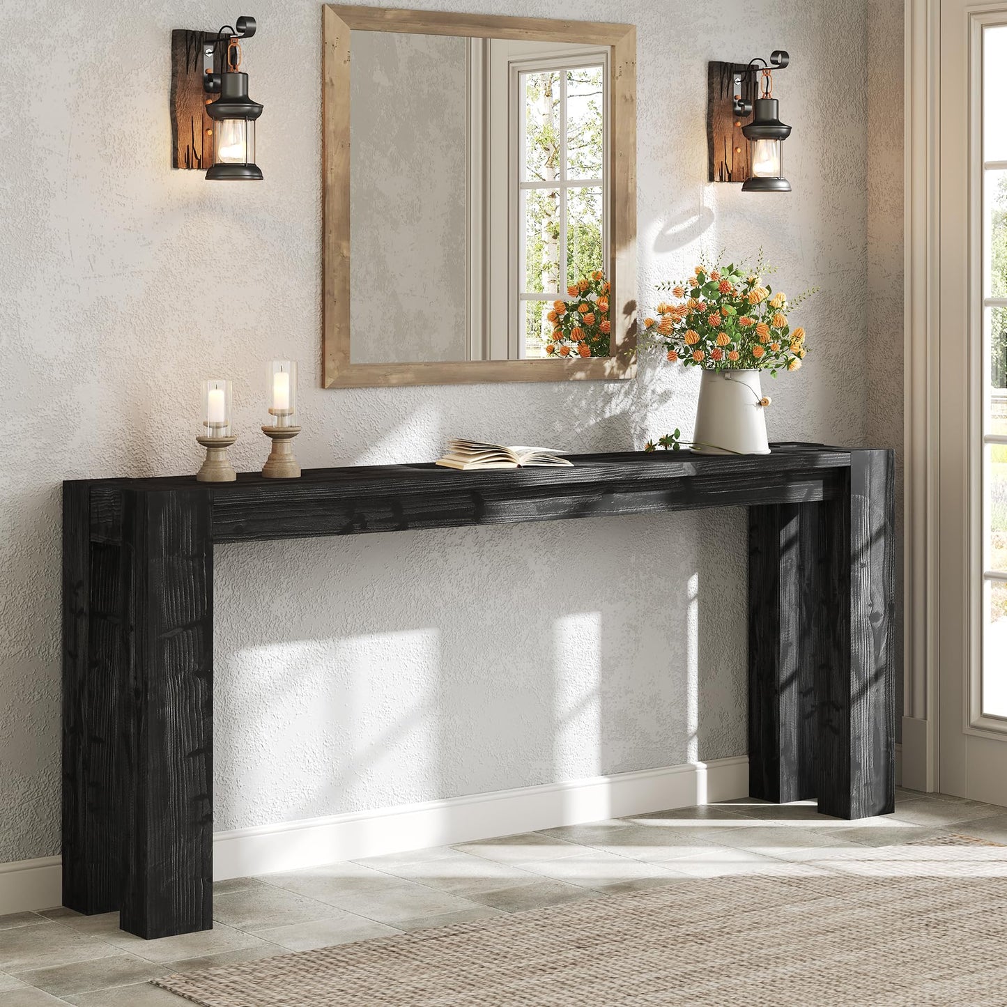 Solid Wood Console Table for Entryway, 70.9-Inch Extra Long Farmhouse Sofa Table Behind Couch, for Living Room, Foyer, Hallway, Entrance, Rustic Brown