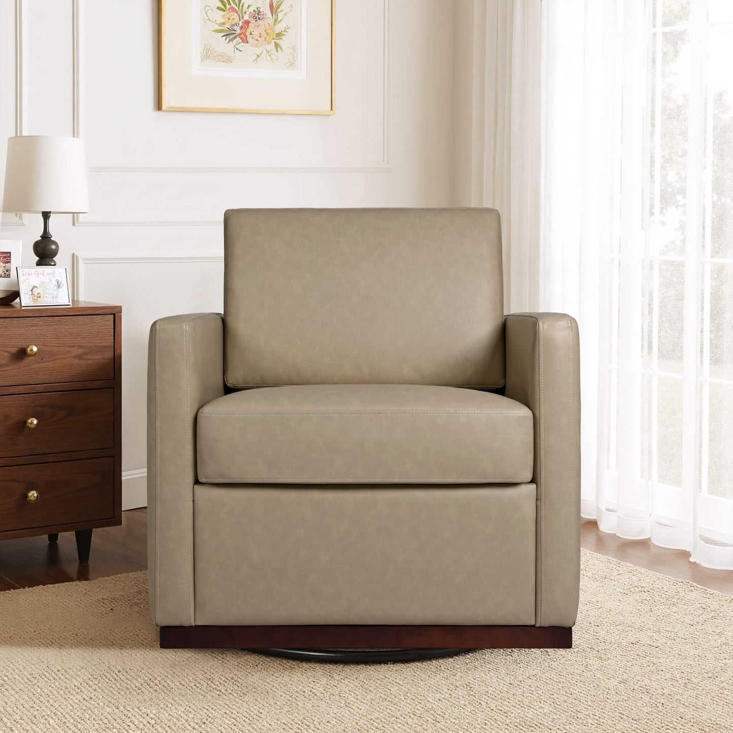 Faux Leather Swivel Accent Chairs Set of 2, 360° Swivel Upholstered Club Armchairs for Living Room, 31" Wide Square Single Sofa Reading Chair with Deep Seat, Metal Swivel Base, Navy