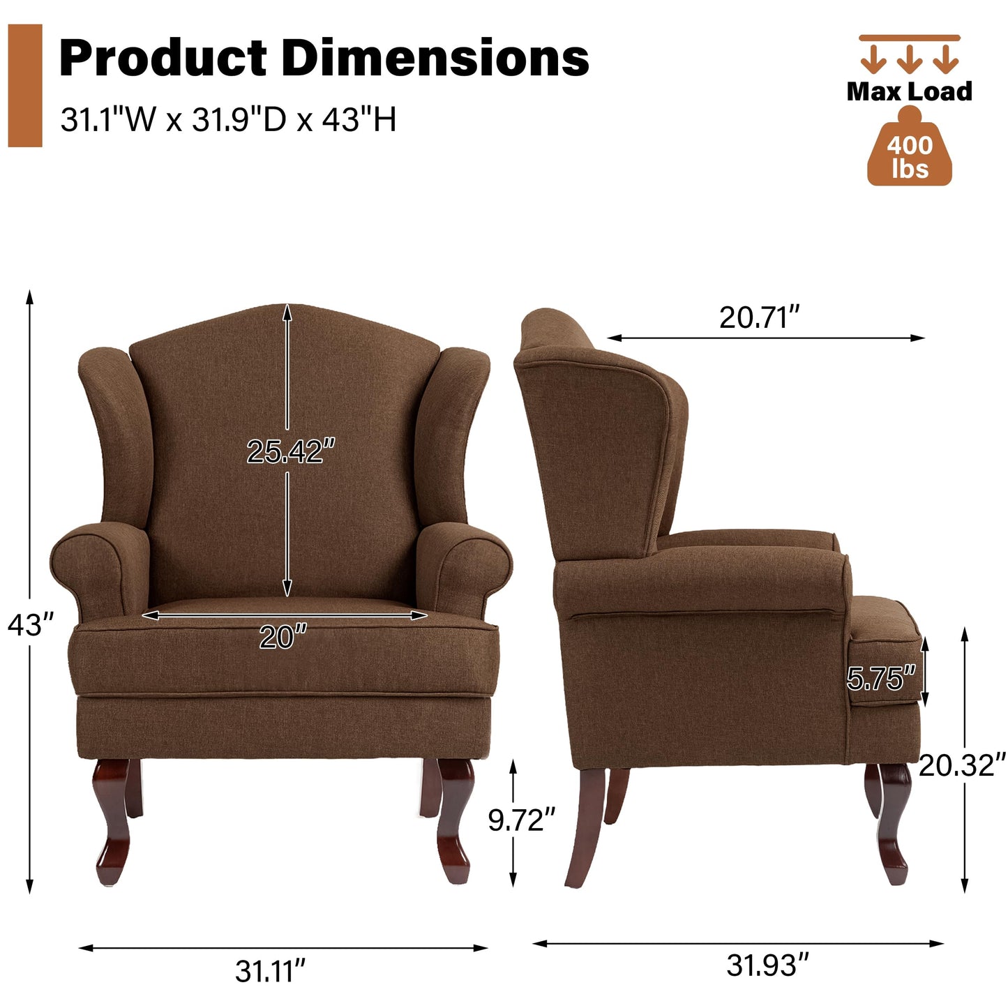 High Back Accent Chair, Comfy Upholstered Fabric Armchair for Living Room, Mid Century Modern Club Accent Chair with Curved Armrests and Solid Legs, Single Sofa Reading Chair for Bedroom, Cranberry