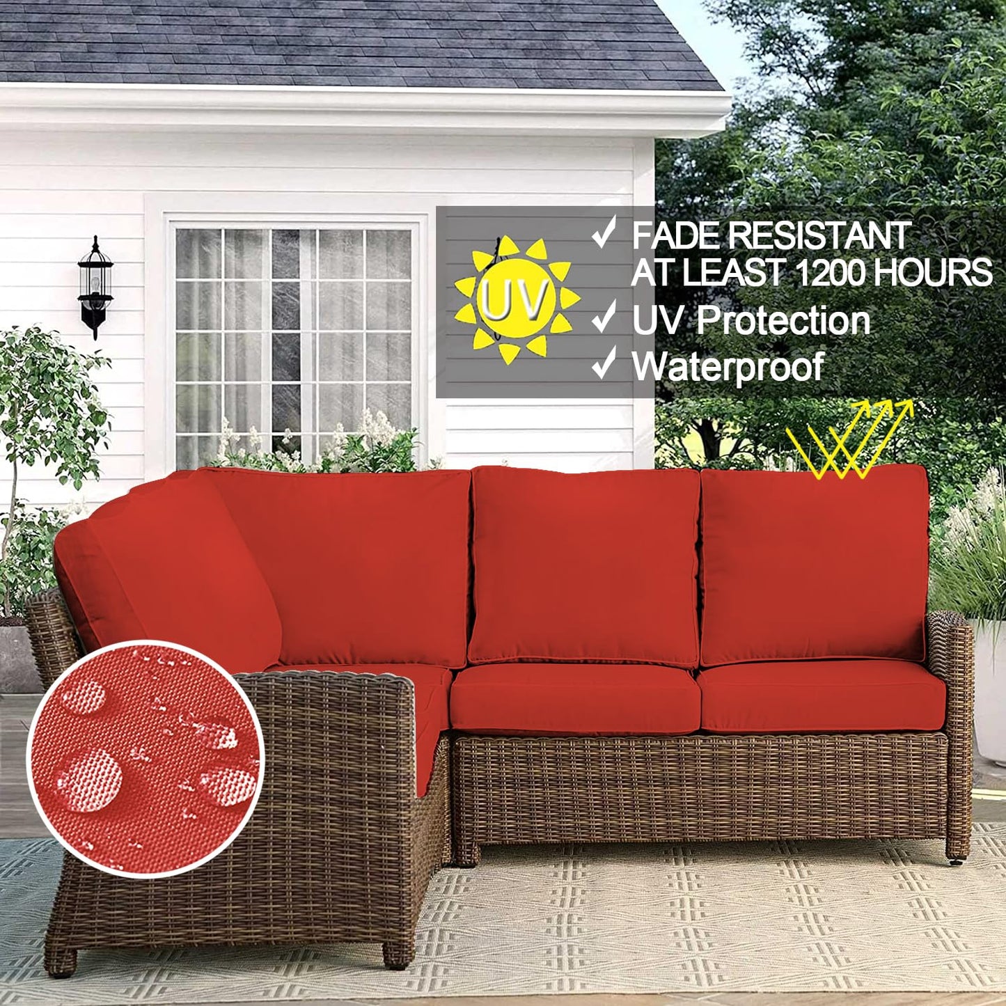 VAKADO Outdoor Patio Furniture Chair Cushion Replacement Covers Set of 4 Waterproof Decorative Cushion Cases Decor for Bench Garden Porch Couch Tent(Turquoise, 24"X24"X4")