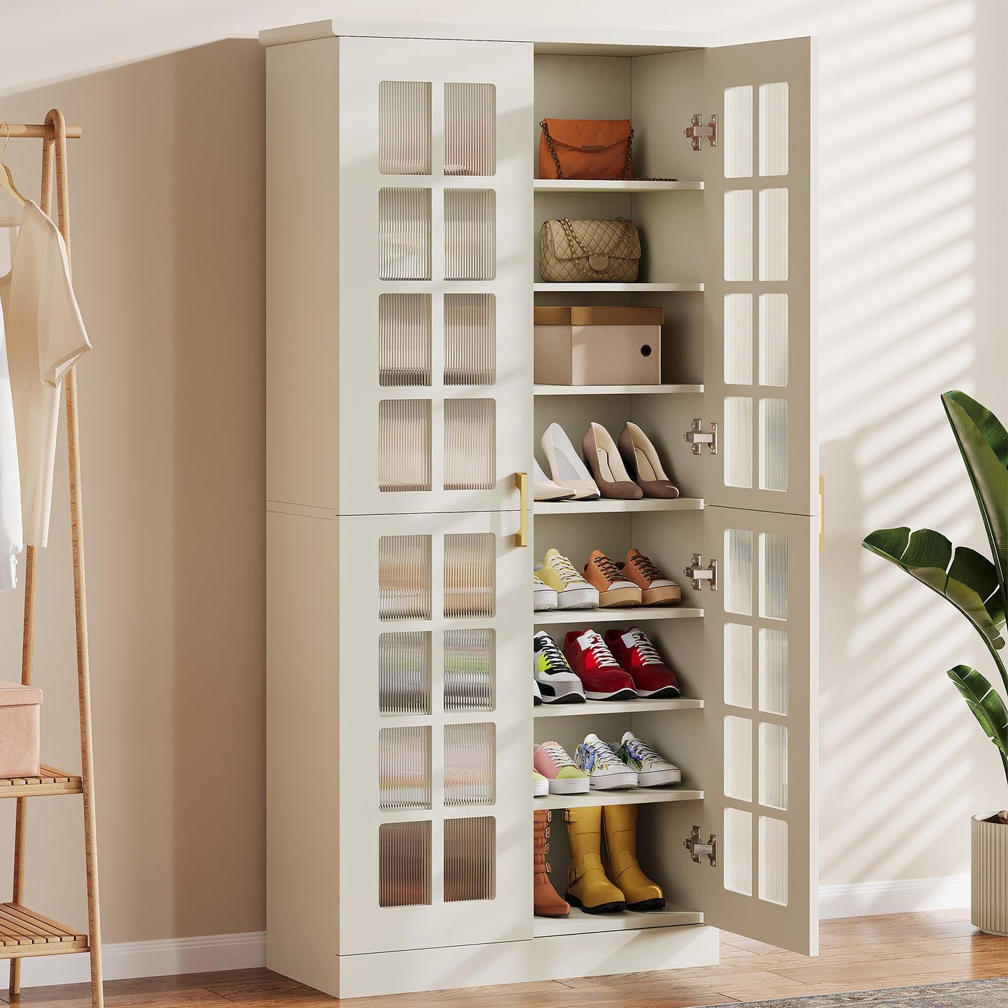 Tribesigns Tall Shoe Cabinet with Doors, 8-Tier Shoe Storage with Adjustable Shelves, Modern Shoe Organizer Shoe Rack Cabinet for Entryway, Hallway, Closet, Living Room, Rustic Brown