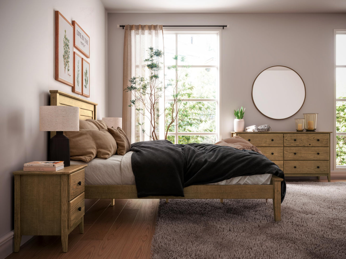 Grain Wood Furniture Greenport 6-Drawer Bedroom Dresser, Solid Wood with a Brushed Walnut Finish