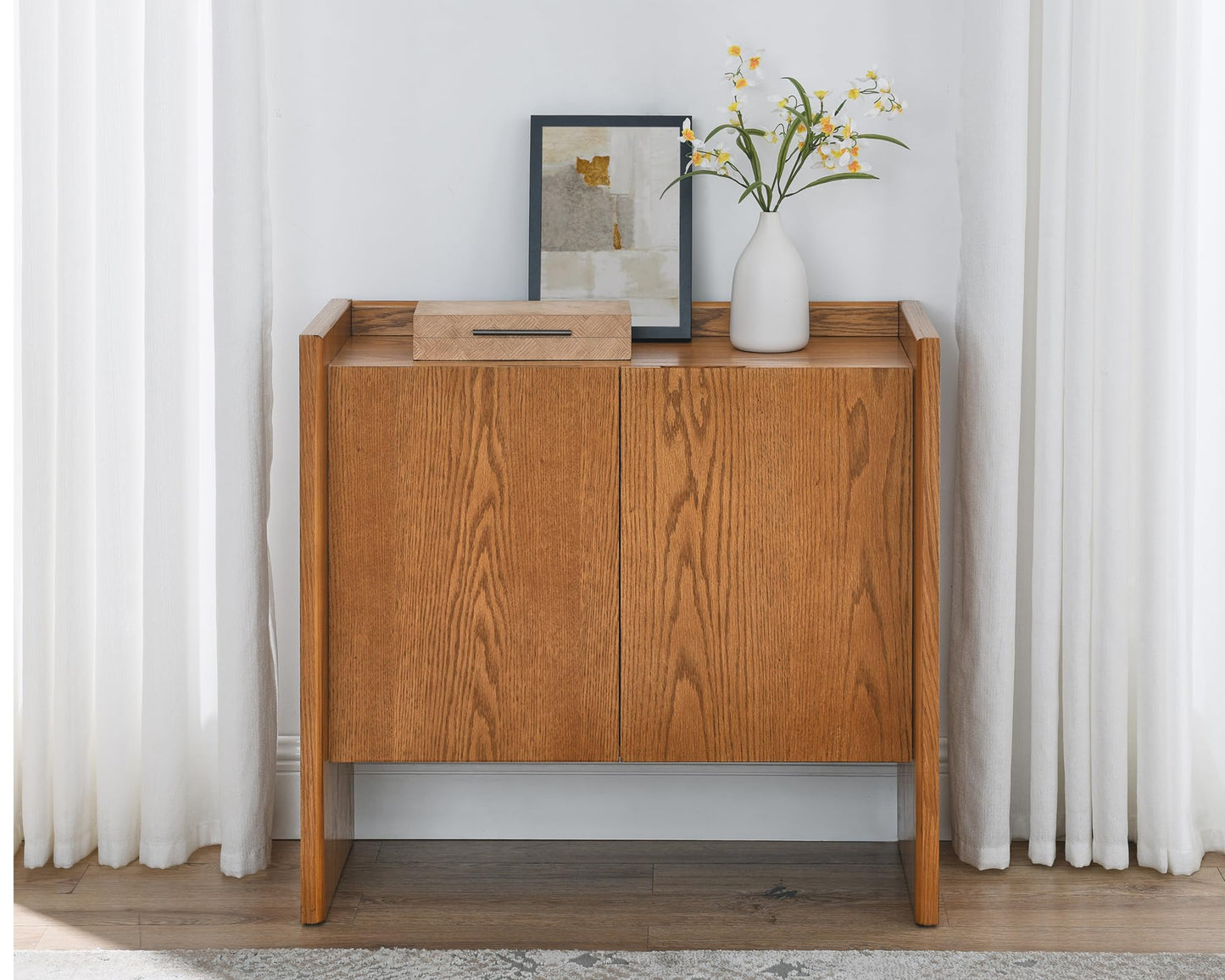 LKTART Mid Century Modern Sideboard Buffet Cabinet, Narrow Walnut Sideboard,Wood Storage Cabinet Credenza with 2 Doors for Living Room, Kitchen, Entryway, Hallway(9.25" D*39" L)