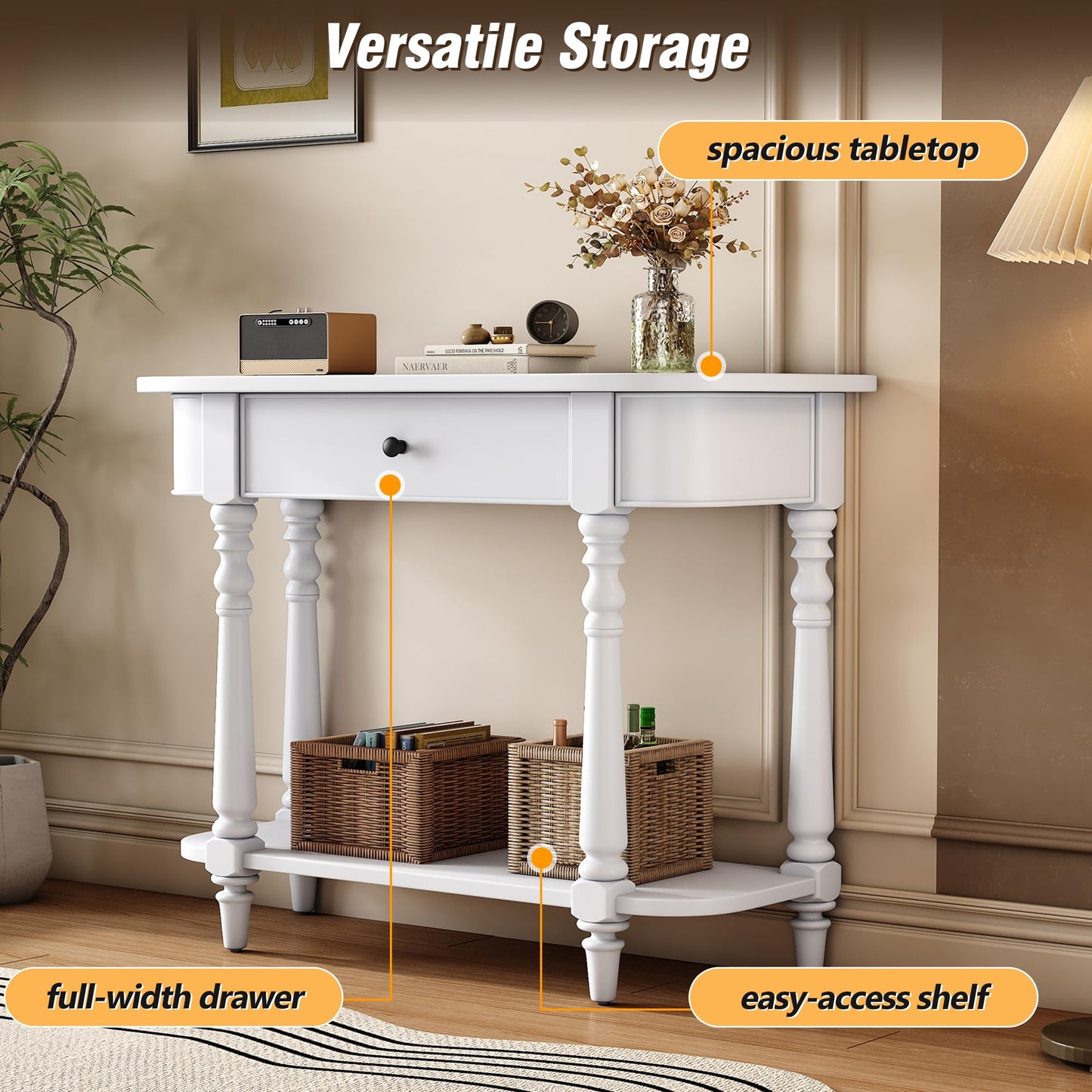 LKTART Small Solid Wood Sofa Table,Console Table with Drawers and Bottom Shelf, Entryway Hallway Foyer Entry Table for Living Room(23.7" Natural)
