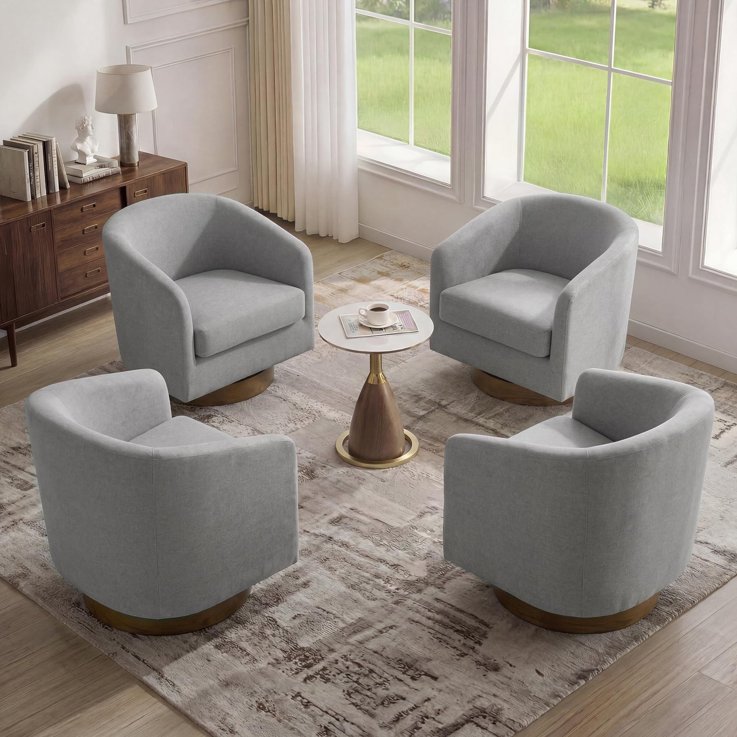 Swivel Barrel Chairs Set of 2, 31" W Modern Faux Leather Round Swivel Accent Chair for Living Room, 360° Rotation Upholstered Armchair Club Chair for Bedroom, Reading Room, Office (Brown)