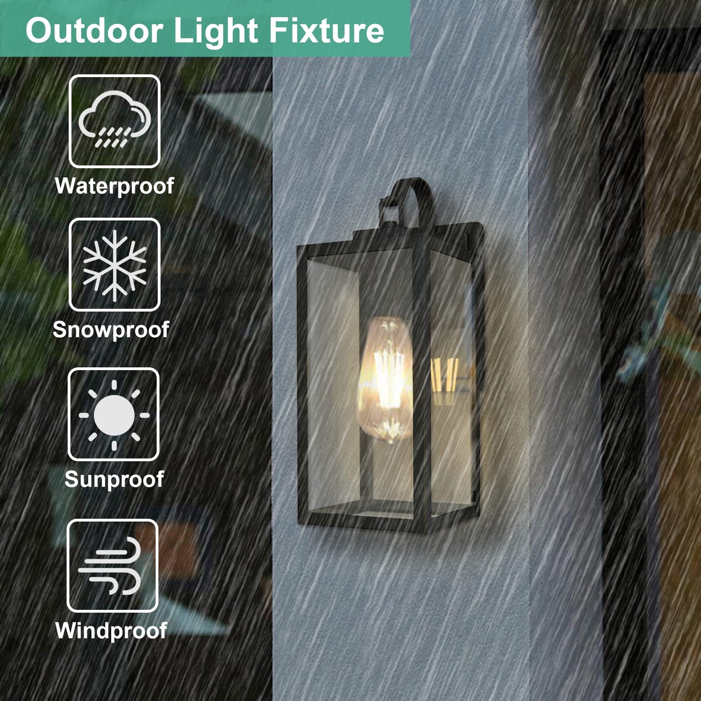18 Inch Dusk to Dawn Outdoor Wall Light Fixtures, Large Exterior Waterproof Light Fixtures, Black Modern Porch Lights with E26 Sockets & Glass Shades, Wall Sconces for Patio, Garage, Front Door
