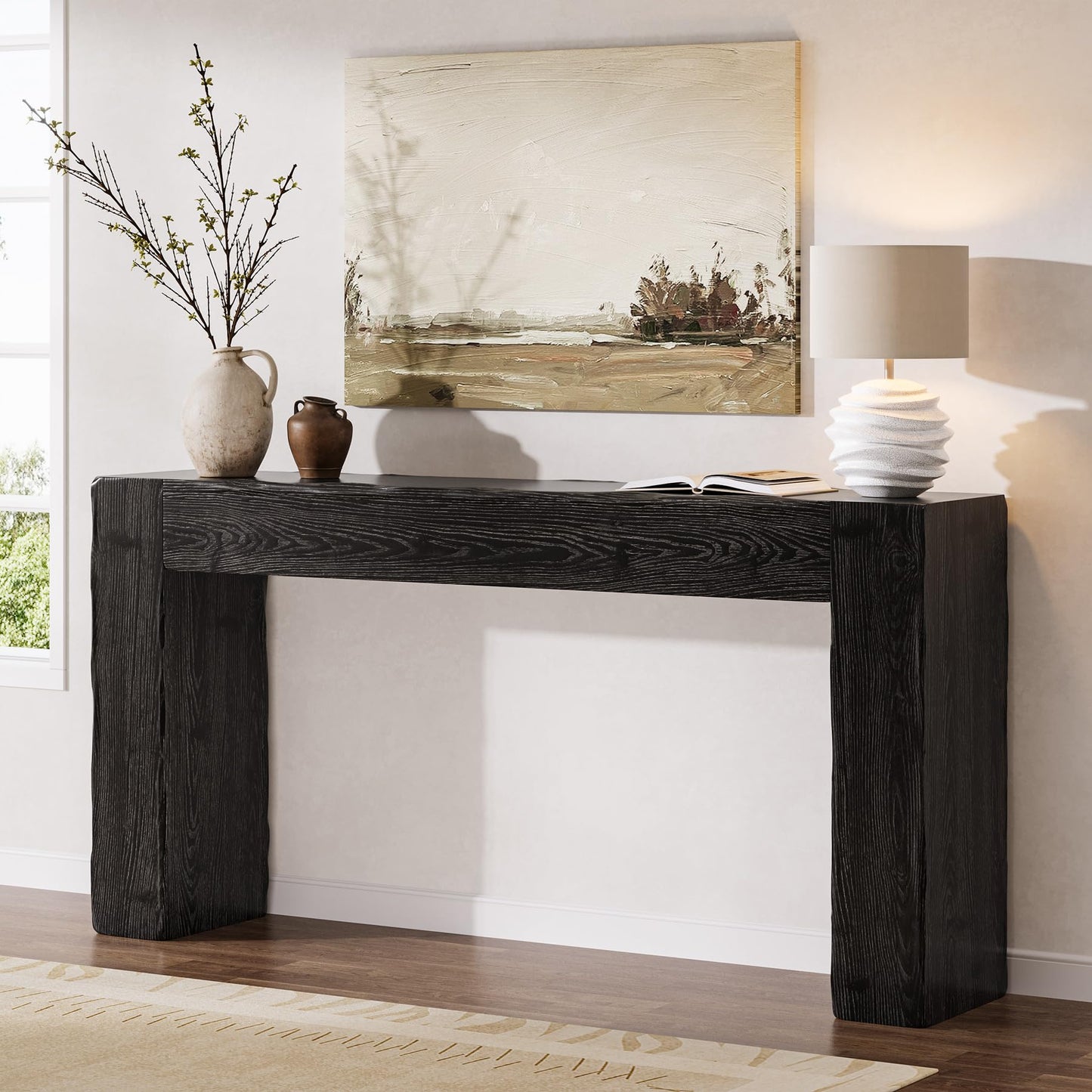 Solid Wood Console Table, 63-Inch Farmhouse Sofa Table Behind Couch for Entryway, Living Room, Foyer, Easy Assembly (Light Wood)
