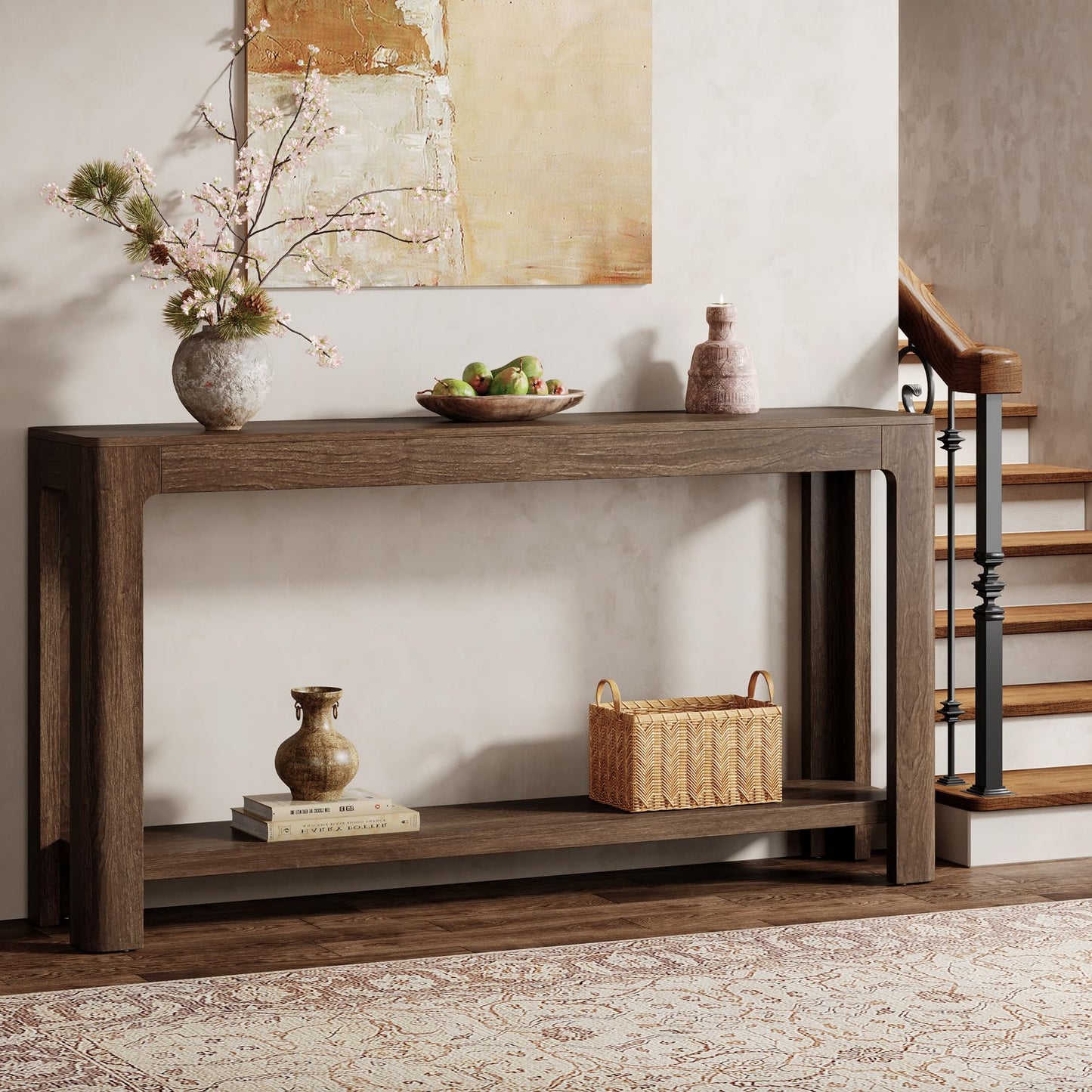 Tribesigns 63 Inch Entryway Console Table, 2-Tier Farmhouse Narrow Sofa Table Behind Couch, Accent Entrance Console Furniture for Entryway, Foyer, Hallway, Rustic Brown
