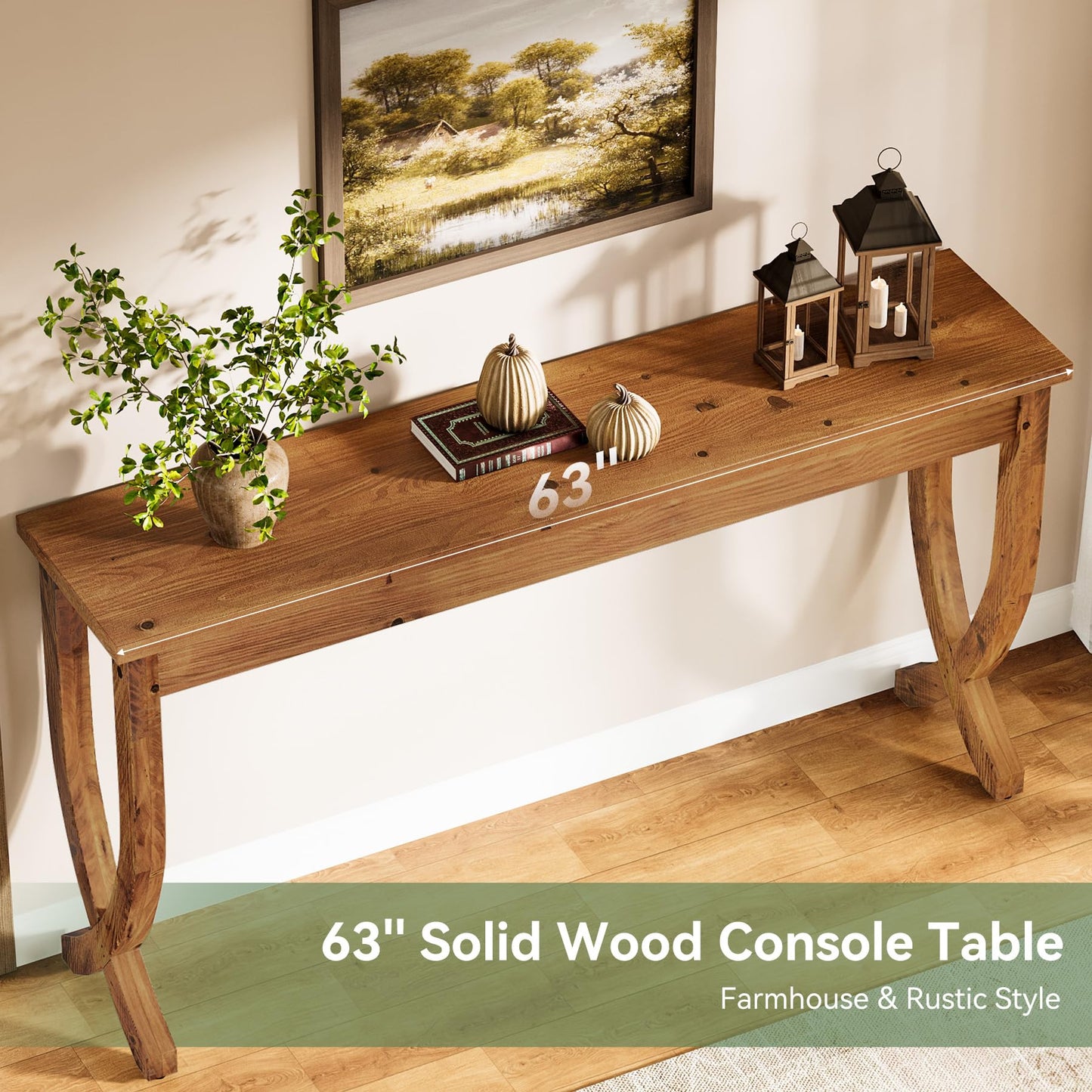 Solid Wood Console Table for Entryway, 63-Inch Narrow Long Sofa Table, Farmhouse Hallway Table for Living Room, Entrance, Foyer (Brown)