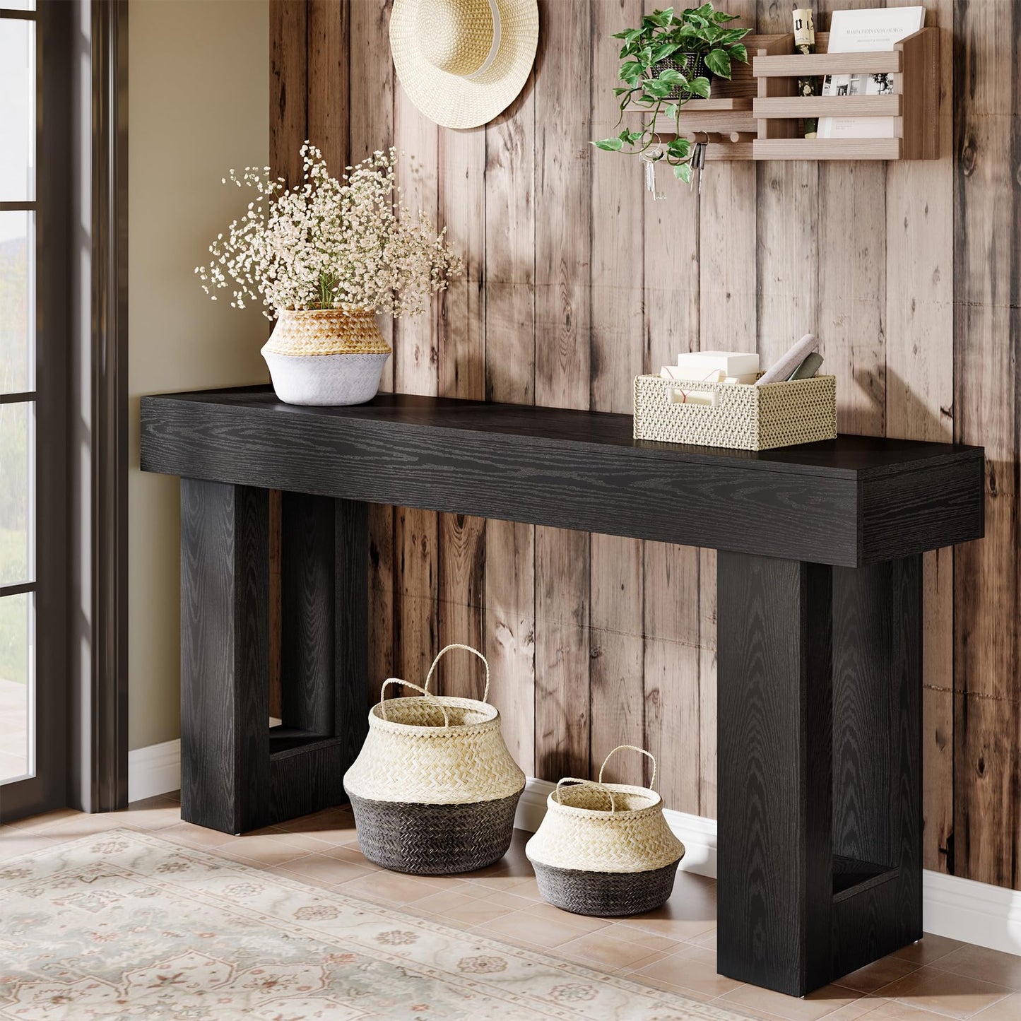 Tribesigns Farmhouse Console Table, 63-Inch Long Narrow Sofa Table Behind The Couch, Wooden Rectangular Entryway Table for Entrance, Hallway, Living Room (Natural)