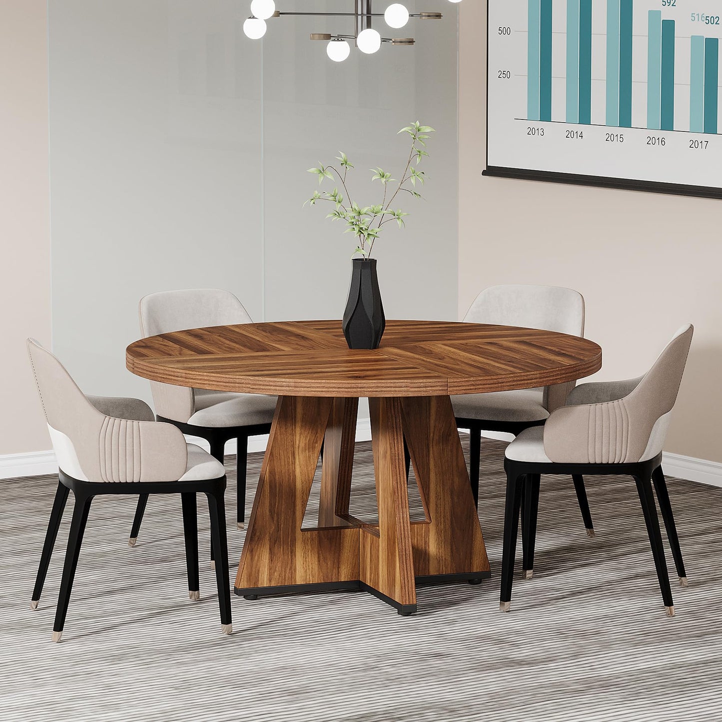 Tribesigns 47-Inch Round Conference Table for 4-6 People, Wooden Meeting Room Table with Thicken Tabletop and Wood Base (Grey)
