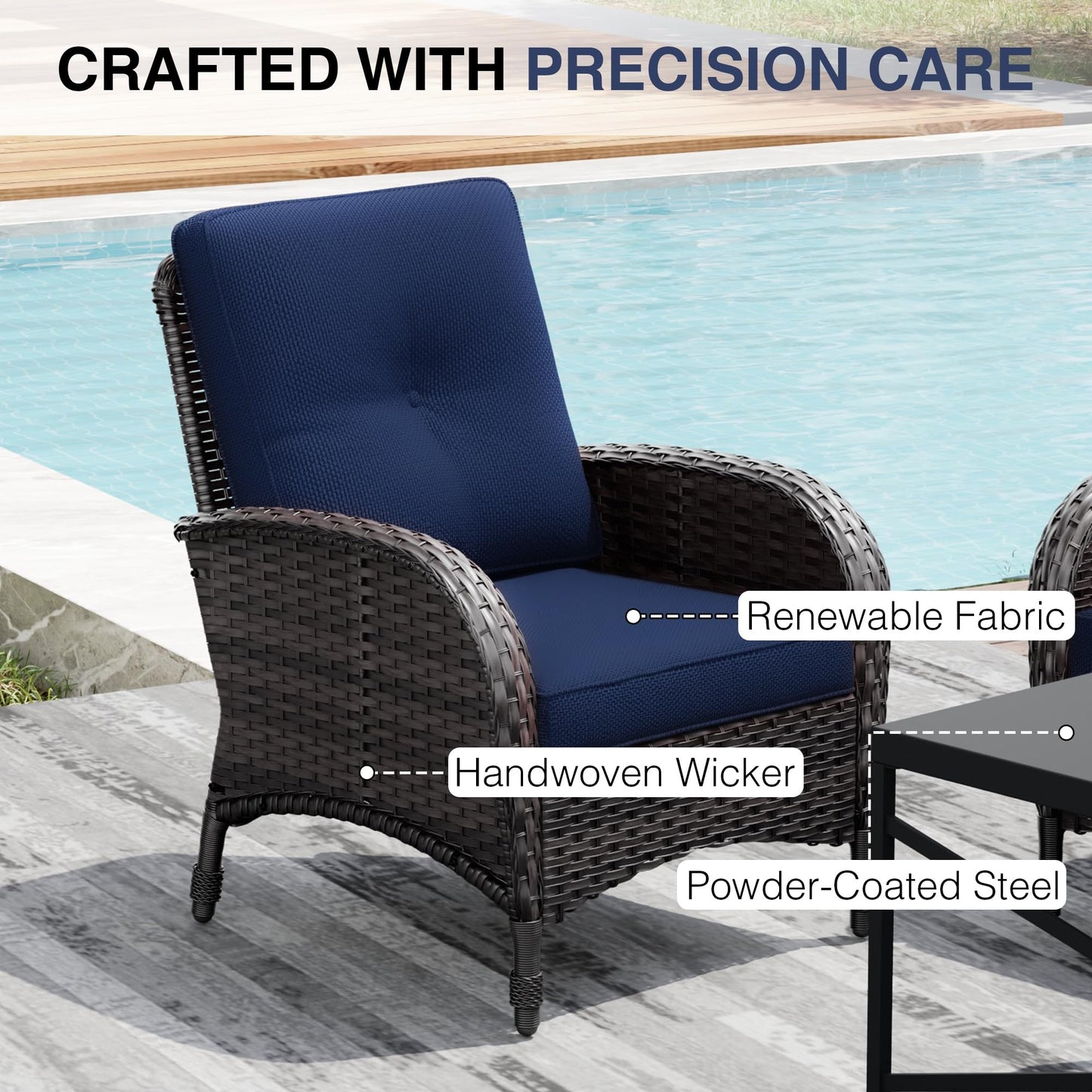 Joyside Wicker Patio Chairs Set of 2, Rattan Outdoor Furniture with Thickened Cushions, High Back, Deep Seating, Wide Armrest, Outdoor Chairs for Porch, Deck