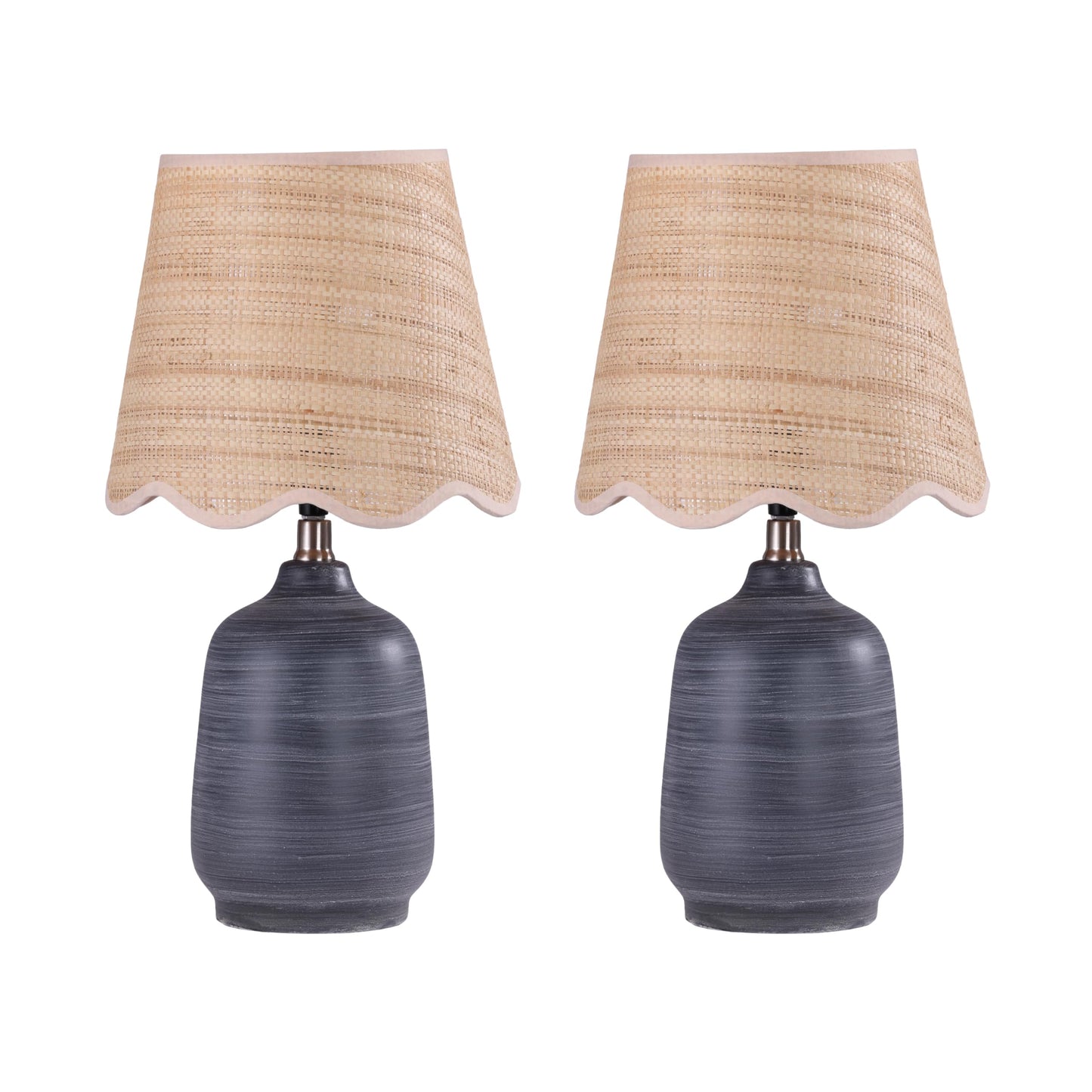Farmhouse Ceramic Table Lamp, 21" Rustic Table Lamp with Linen Shade, 3-Way Dimmable Bedside Nightstand Lamps for Bedroom, Living Room, E26 Socket, Dark Grey