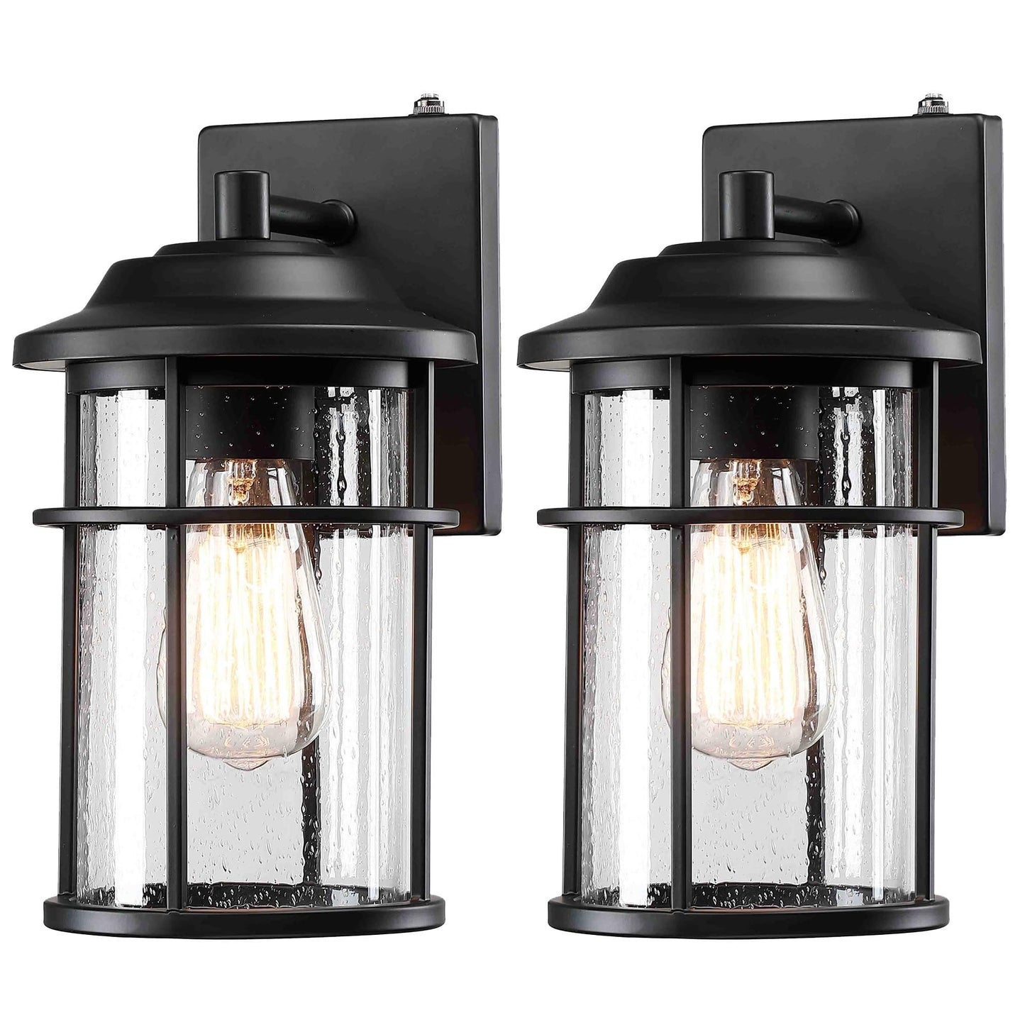 Dusk to Dawn Outdoor Porch Lights Wall Mount, Waterproof Exterior Light Fixtures,Black Modern Outdoor Light Fixtures Sconces with E26 Sockets & Glass Shades, Wall Lighting for Porch, Patio, Garage