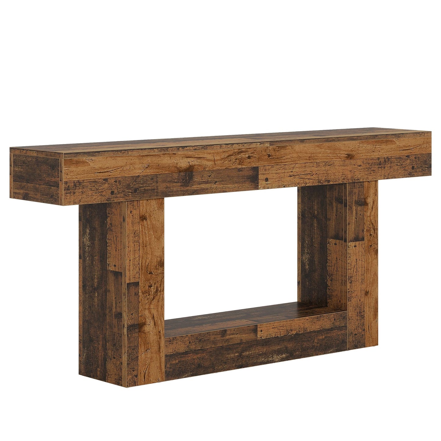 Tribesigns 63" Console Table, Farmhouse 2-Tier Entryway Table with U-Shaped Base, Narrow Long Wood Sofa Table Behind Couch Table for Living Room, Hallway, Foyer, Vintage Brown & Gray | Farmhouse