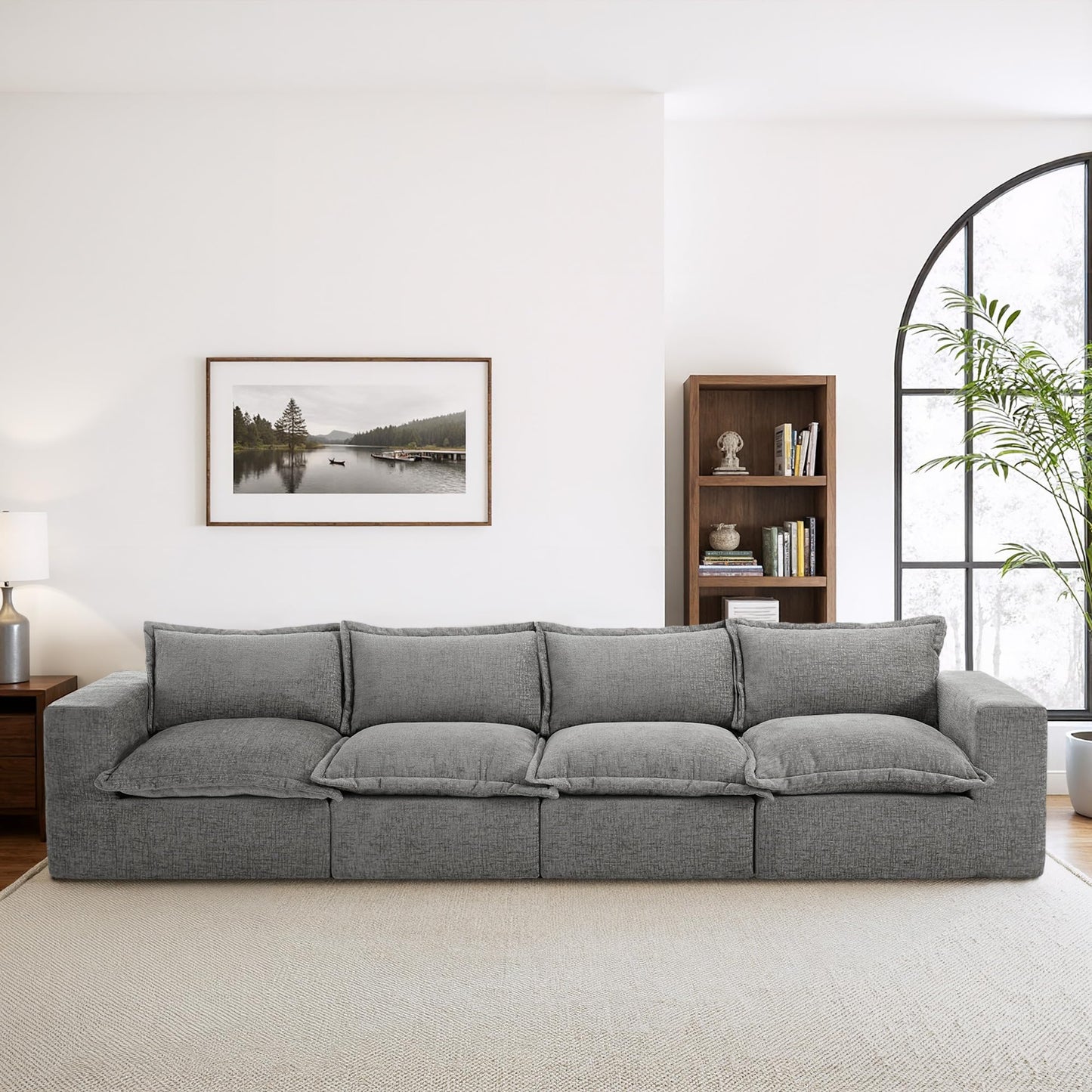 116" Modular Sectional Sofa, Comfy L Shaped Modular Coush Sofa with Ottoman, 3-Seat Chenille Cloud Couches Deep Seat Sofa for Living Room, Apartment, Small Spaces, Beige