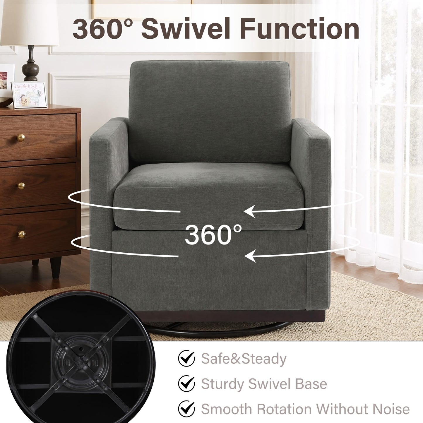 Faux Leather Swivel Accent Chairs Set of 2, 360° Swivel Upholstered Club Armchairs for Living Room, 31" Wide Square Single Sofa Reading Chair with Deep Seat, Metal Swivel Base, Navy