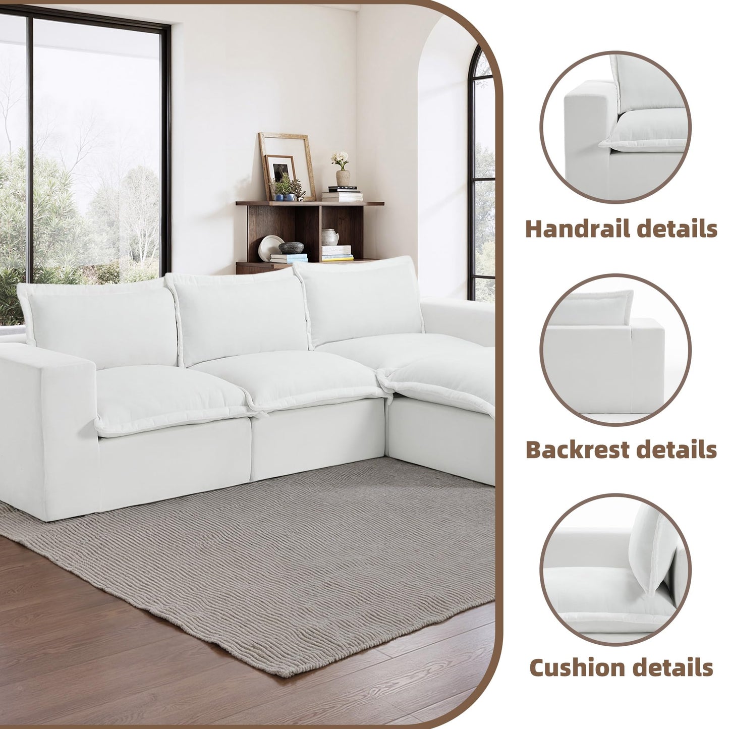 116" Modular Sectional Sofa, Comfy L Shaped Modular Coush Sofa with Ottoman, 3-Seat Chenille Cloud Couches Deep Seat Sofa for Living Room, Apartment, Small Spaces, Beige