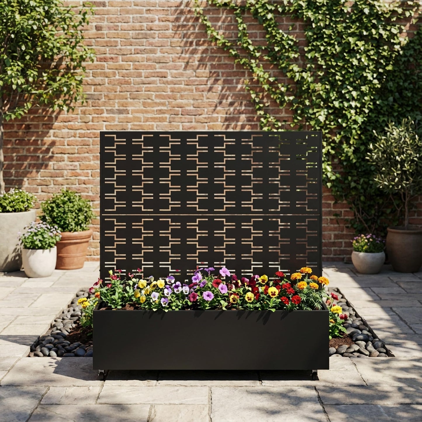 Metal Raised Garden Bed with Trellis and Wheels, 71"x47"x16" Planter Box with Privacy Screen & Drainage Holes, Arched Outdoor Garden Bed for Climbing Plants, Vegetables, Flowers (Black-Square)