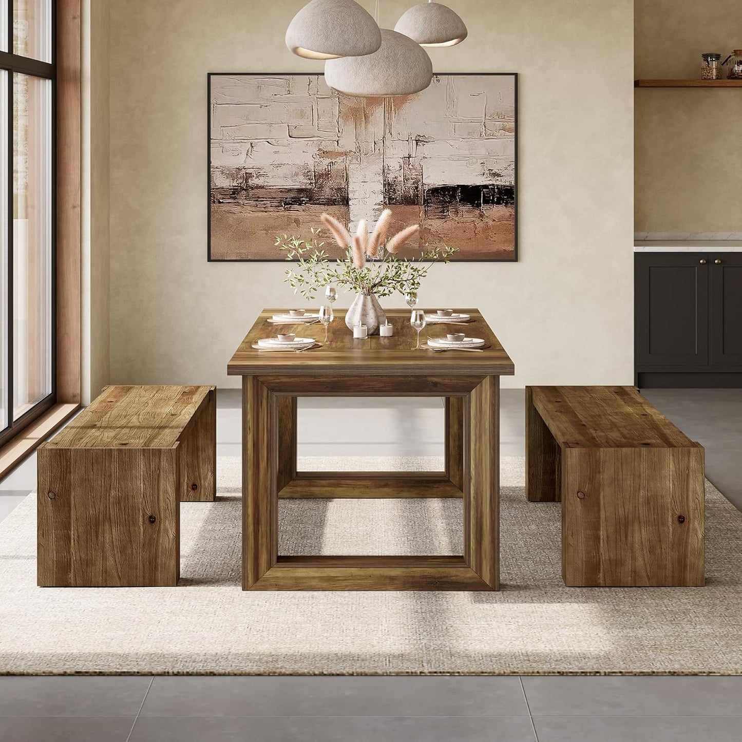 59-Inch Solid Wood Dining Bench, Farmhouse Kitchen Bench for Dining Room, Living Room, Restaurant