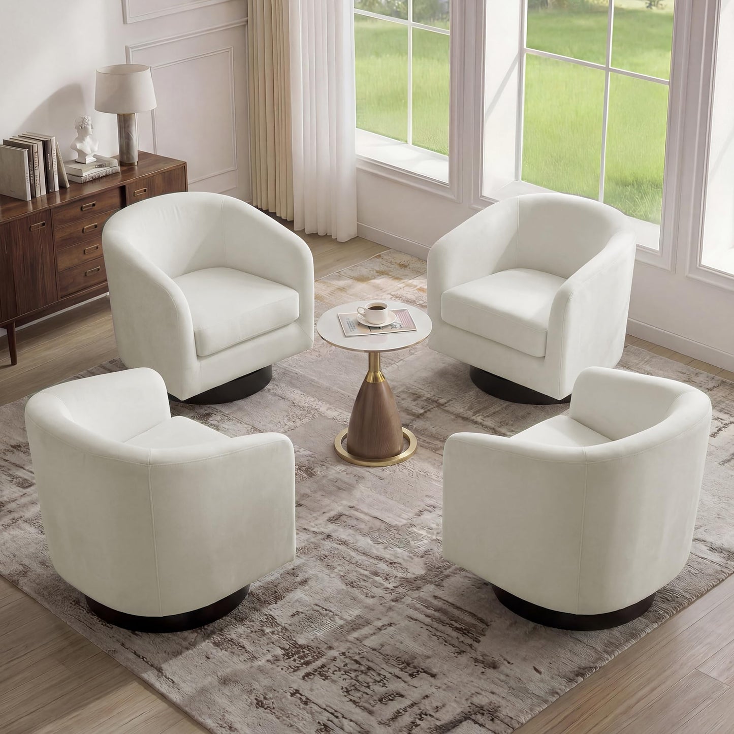 Swivel Barrel Chairs Set of 2, 31" W Modern Faux Leather Round Swivel Accent Chair for Living Room, 360° Rotation Upholstered Armchair Club Chair for Bedroom, Reading Room, Office (Brown)