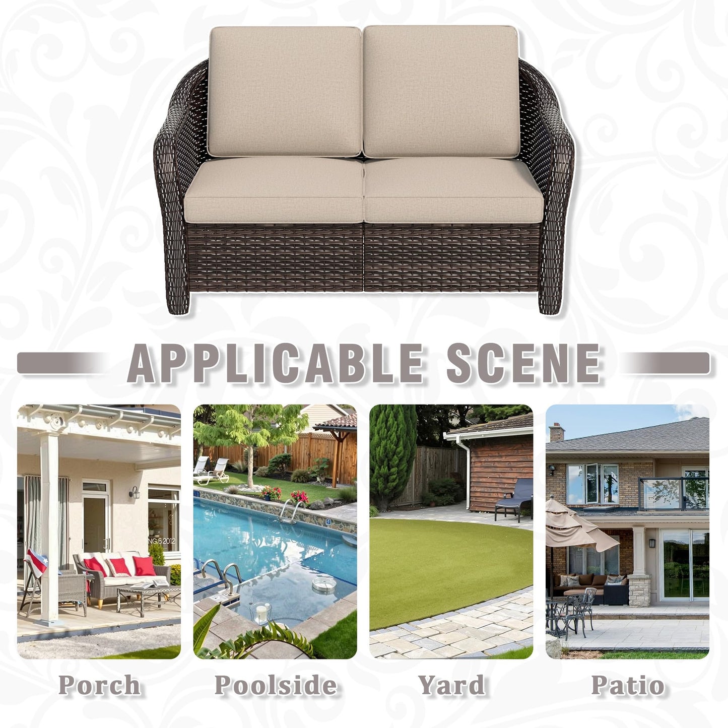 55 inch Outdoor Wicker 2 Seater Sofa, All-Weather Use Patio Rattan Loveseat with Seat and Back Cushion, Ideal for Porch, Backyard, Balcony, Poolside, Blue