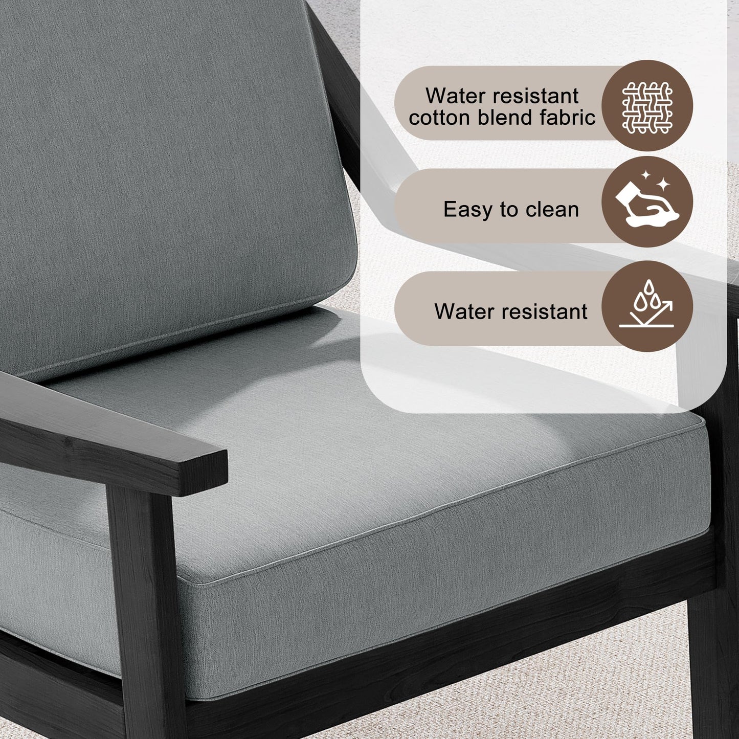 Outdoor Patio Furniture Set, 2 Piece Outdoor Patio Sofa Armchairs with Washable Thick Cushions, All-Weather Solid Wood Patio Bistro Set for Porch, Balcony, Natural Frame & Beige Cushion