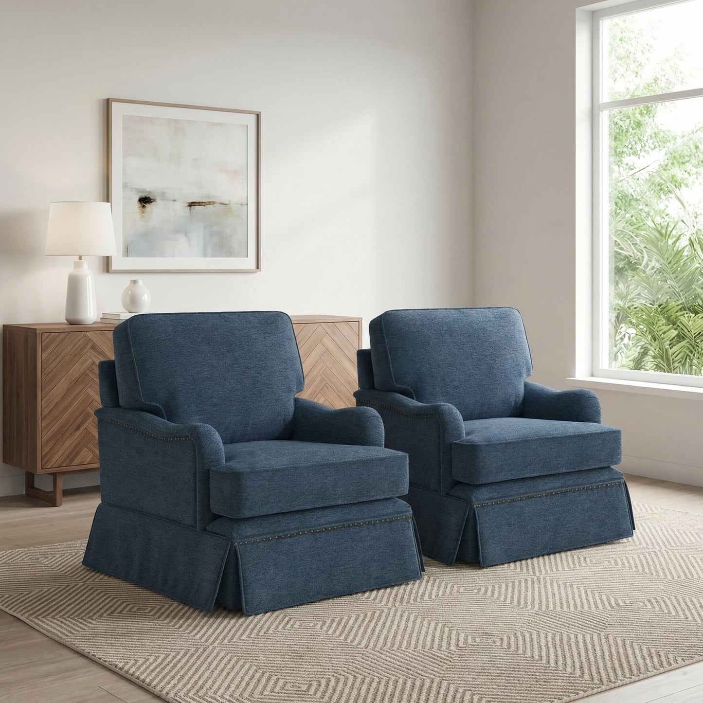 Swivel Accent Chair, 360° Swivel Upholstered Armchairs with Curved Arms, Comfy Chenille Fabric Lounge Reading Chairs for Living Room Bedroom Study, Metal Swivel Base, Tan