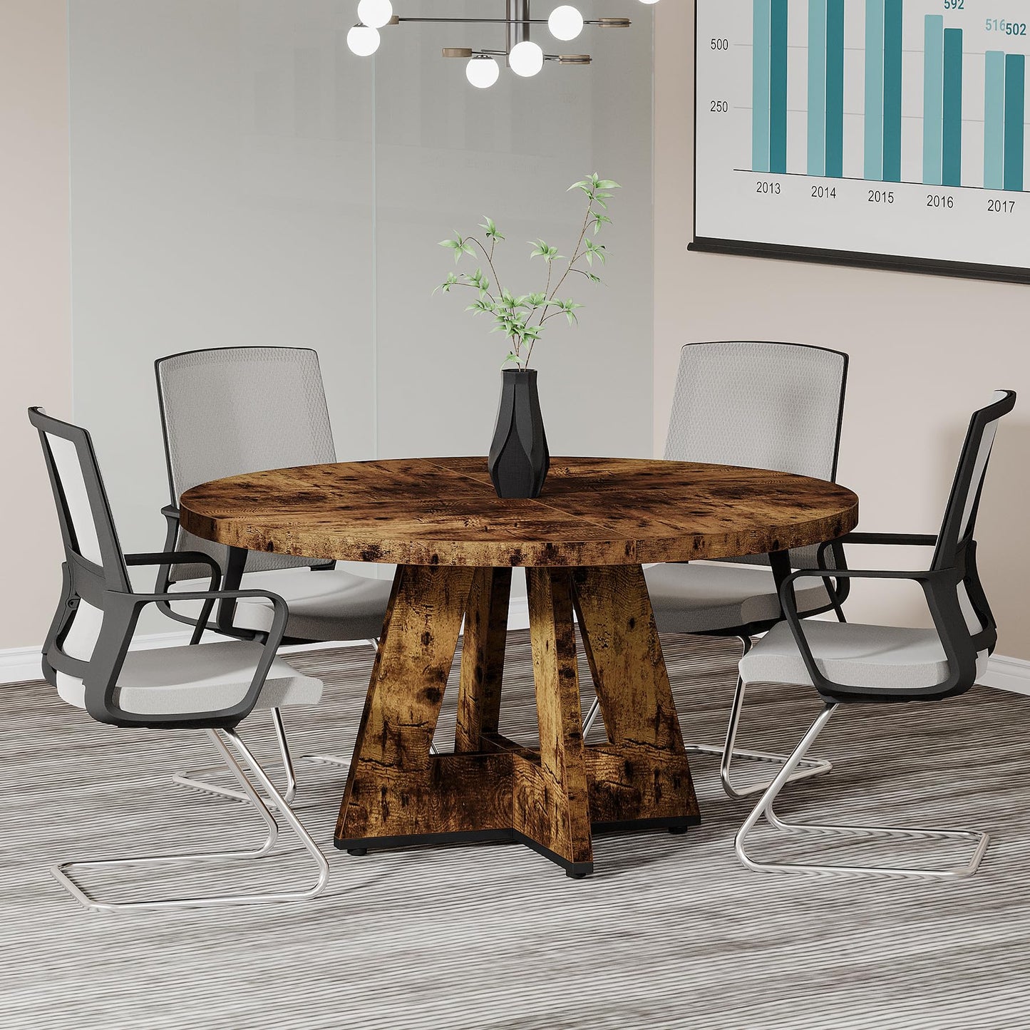 Tribesigns 47-Inch Round Conference Table for 4-6 People, Wooden Meeting Room Table with Thicken Tabletop and Wood Base (Grey)