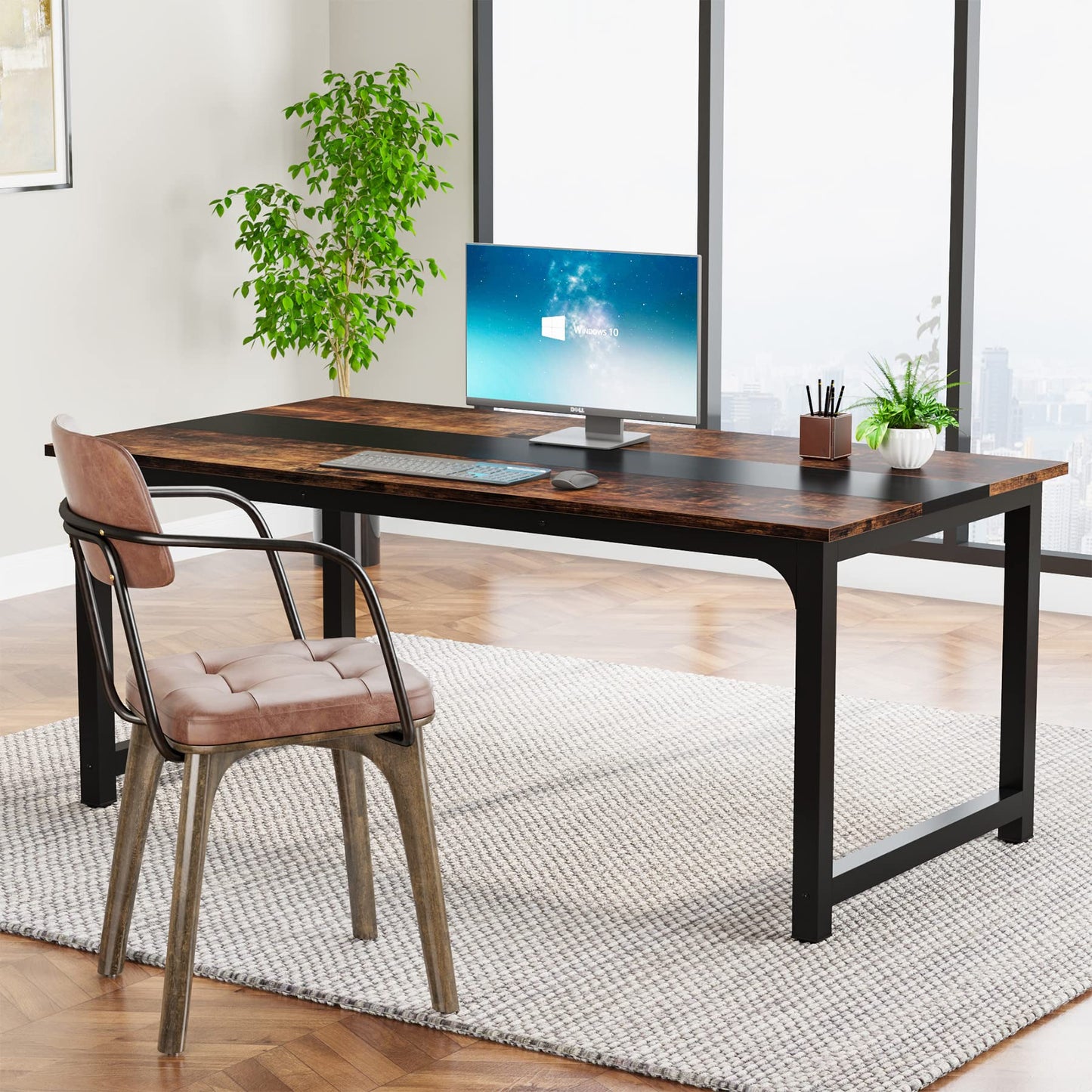 Tribesigns Modern Simple Computer Desk, 47 inch Vintage Office Desk Computer Table, Study Writing Study Desk Workstation for Home Office, Rustic Brown