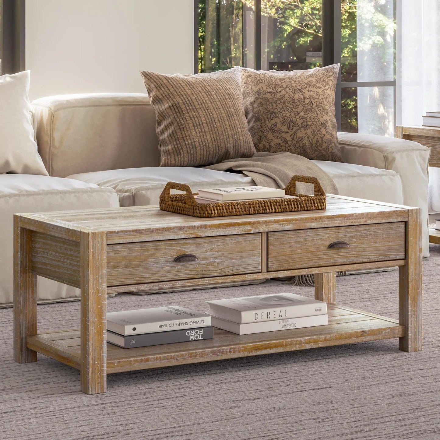 Grain Wood Furniture Montauk Coffee Table, Solid Wood with a Driftwood Finish