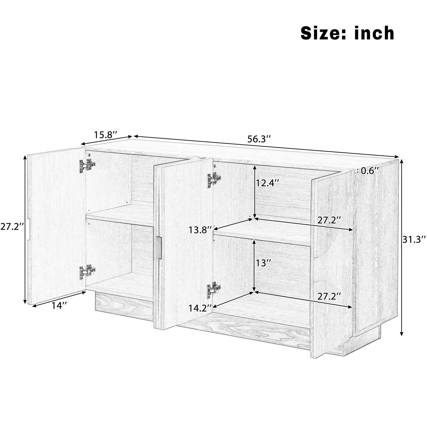 LKTART 40" Sideboard Buffet Accent Storage Cabinet with Carved Pattern Side Board Solid Wood Frame for Kitchen, Living Room, Entryway,Hallway (Blue+Brown)
