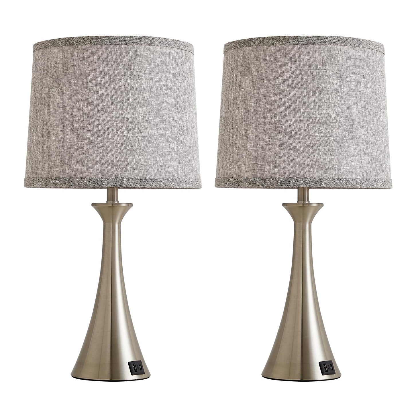 Touch Lamp for Living Room Bedroom, 21" Table Lamps Set of 2 with USB C+A Ports, Touch Bedside Lamps for Nightstand with 3 Way Dimmable, 2 LED Bulbs Included, Black