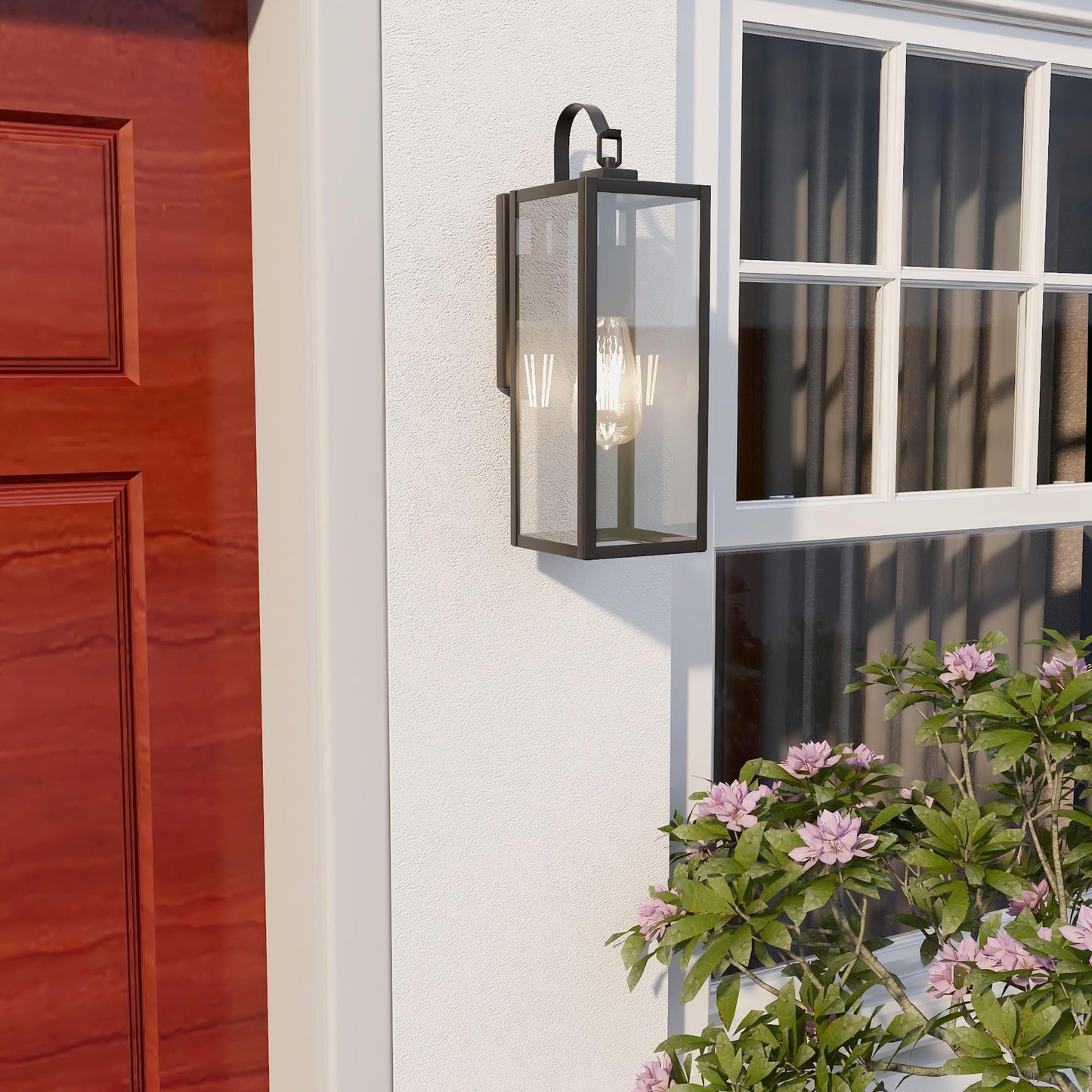 18 Inch Dusk to Dawn Outdoor Wall Light Fixtures, Large Exterior Waterproof Light Fixtures, Black Modern Porch Lights with E26 Sockets & Glass Shades, Wall Sconces for Patio, Garage, Front Door