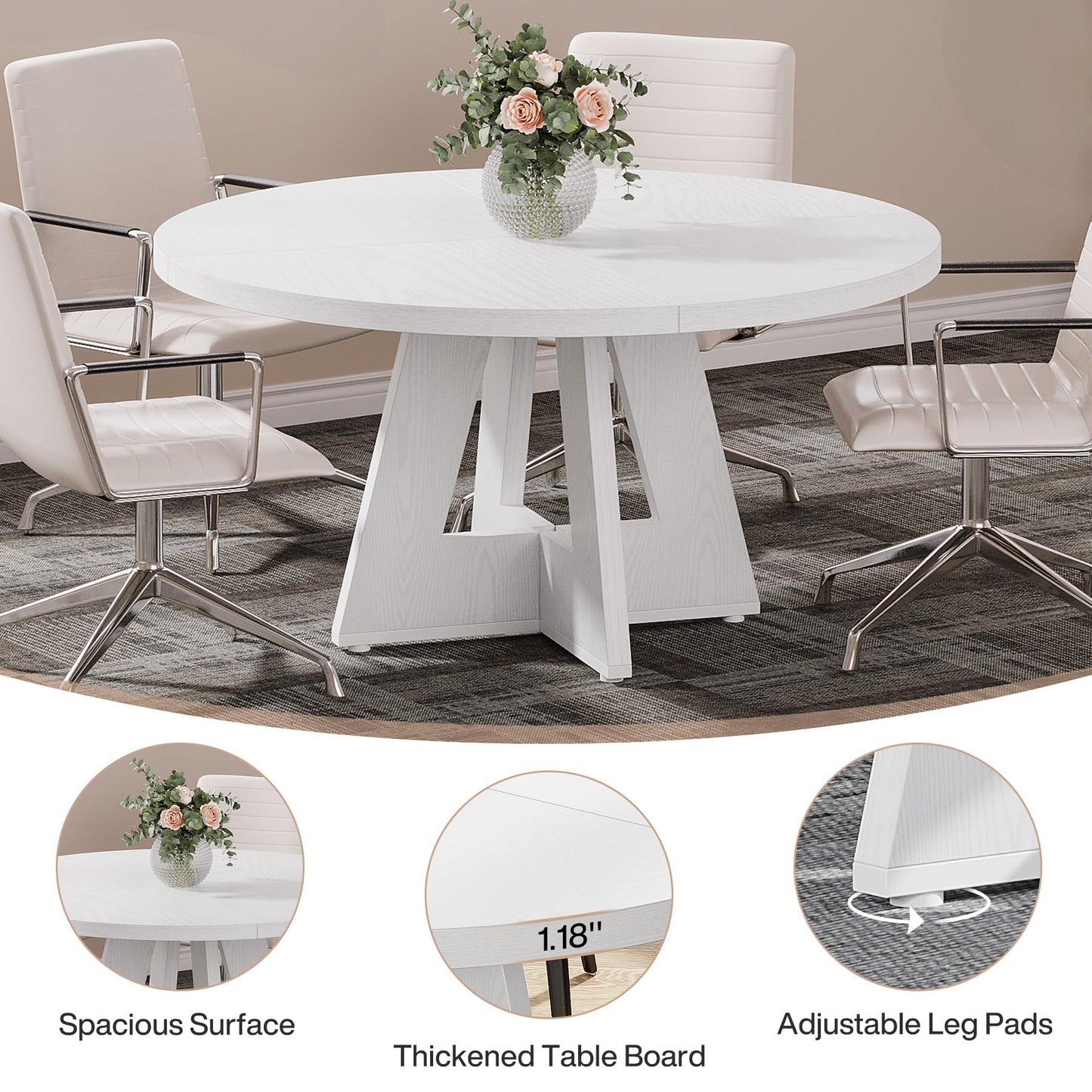 Tribesigns 47-Inch Round Conference Table for 4-6 People, Wooden Meeting Room Table with Thicken Tabletop and Wood Base (Grey)