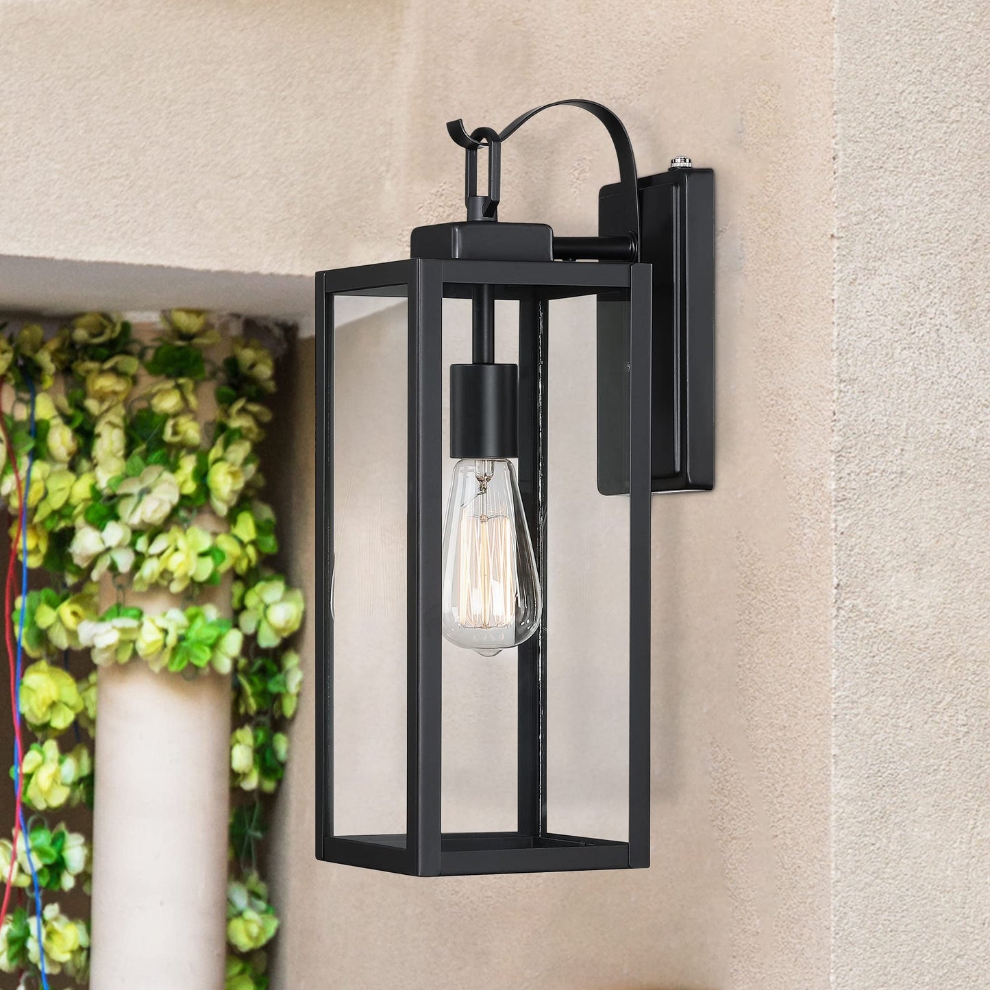18 Inch Dusk to Dawn Outdoor Wall Light Fixtures, Large Exterior Waterproof Light Fixtures, Black Modern Porch Lights with E26 Sockets & Glass Shades, Wall Sconces for Patio, Garage, Front Door