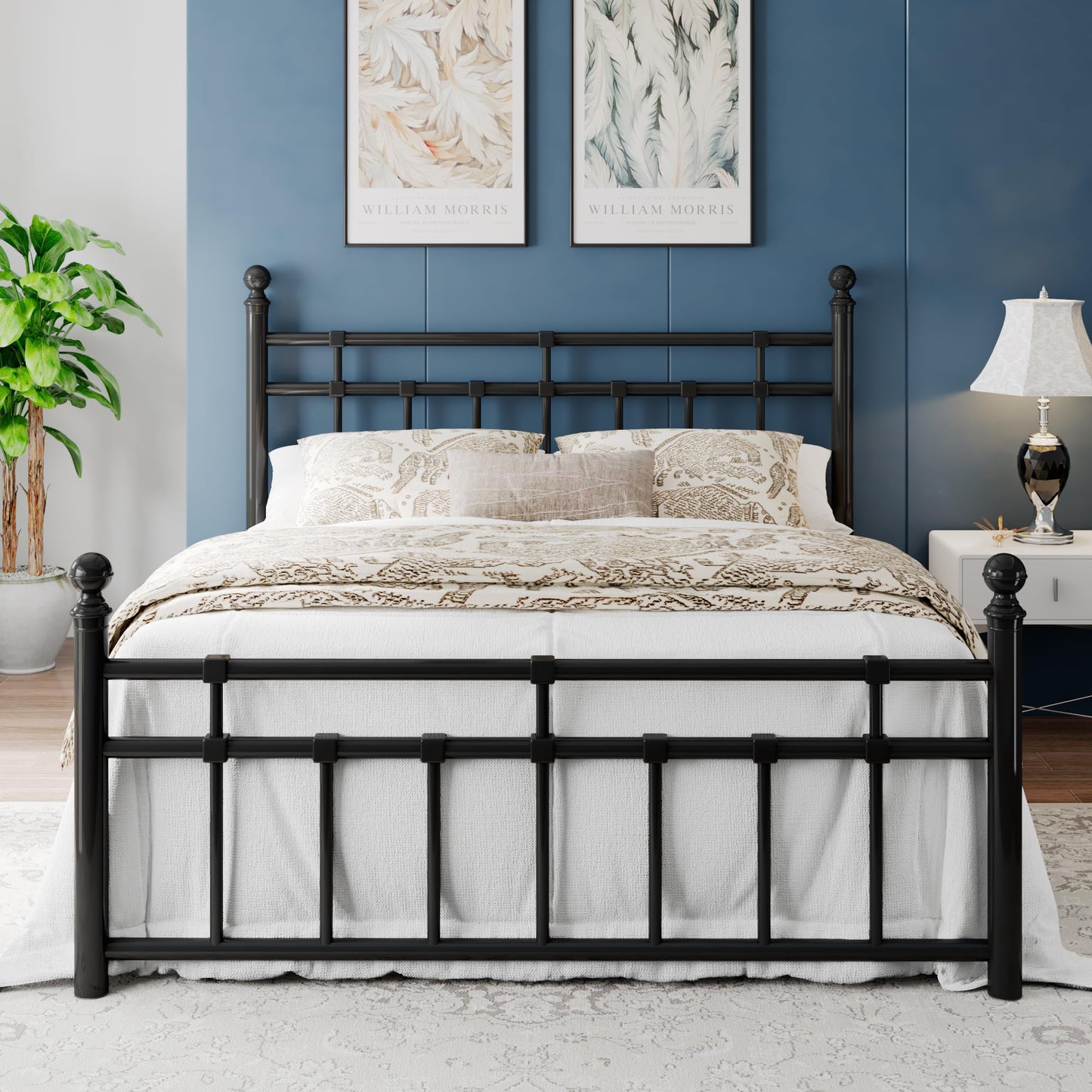 Einhomn King Size Metal Platform Bed Frame with Victorian Iron-Art Tall Headboard and Footboard, Mattress Foundation for Under Bed Storage/Heavy Duty Steel Slat Supported, No Box Spring Needed, Black