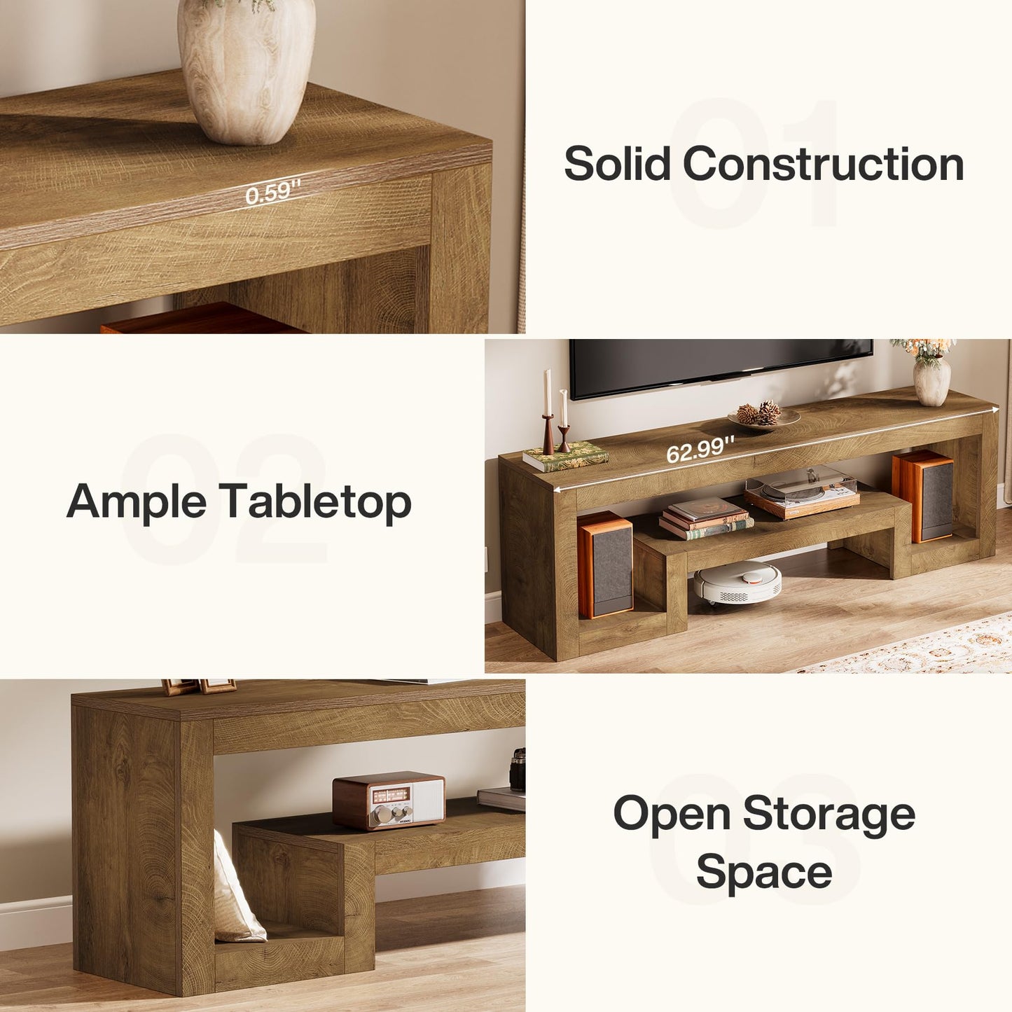 Tribesigns 63-Inch TV Stand for 55/60/65/75-Inch TVs, Farmhouse Entertainment Center with Open Storage Shelves, Wood Television Console for Living Room, Bedroom