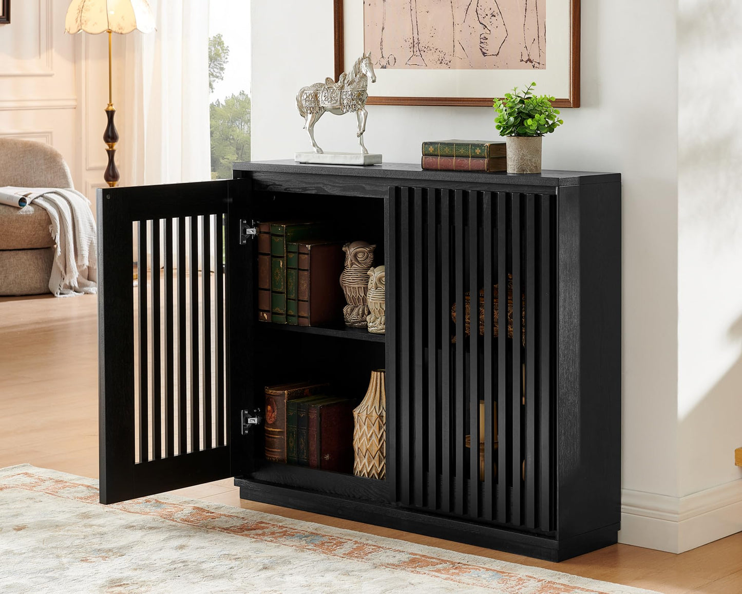LKTART 39" Mid Century Modern Sideboard Buffet Cabinet, Narrow Credenza Storage Cabinet,Media Console Coffee Bar Table for Living Room,Entryway,Kitchen,Walnut
