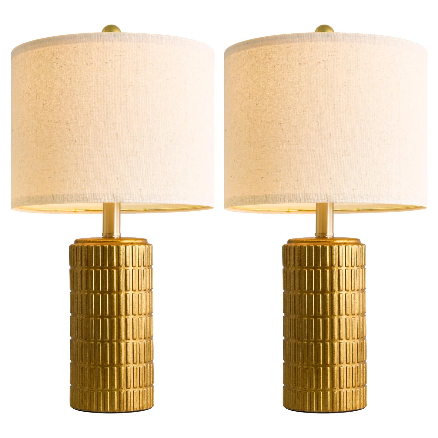 PoKat 20.75" Small Modern Ceramic Table Lamps Set of 2 for Bedroom, White Bedside Lamps for Night Stands, Farmhouse Desk Decor Gift Nightstand Table Lamps for Living Room End Table Beige