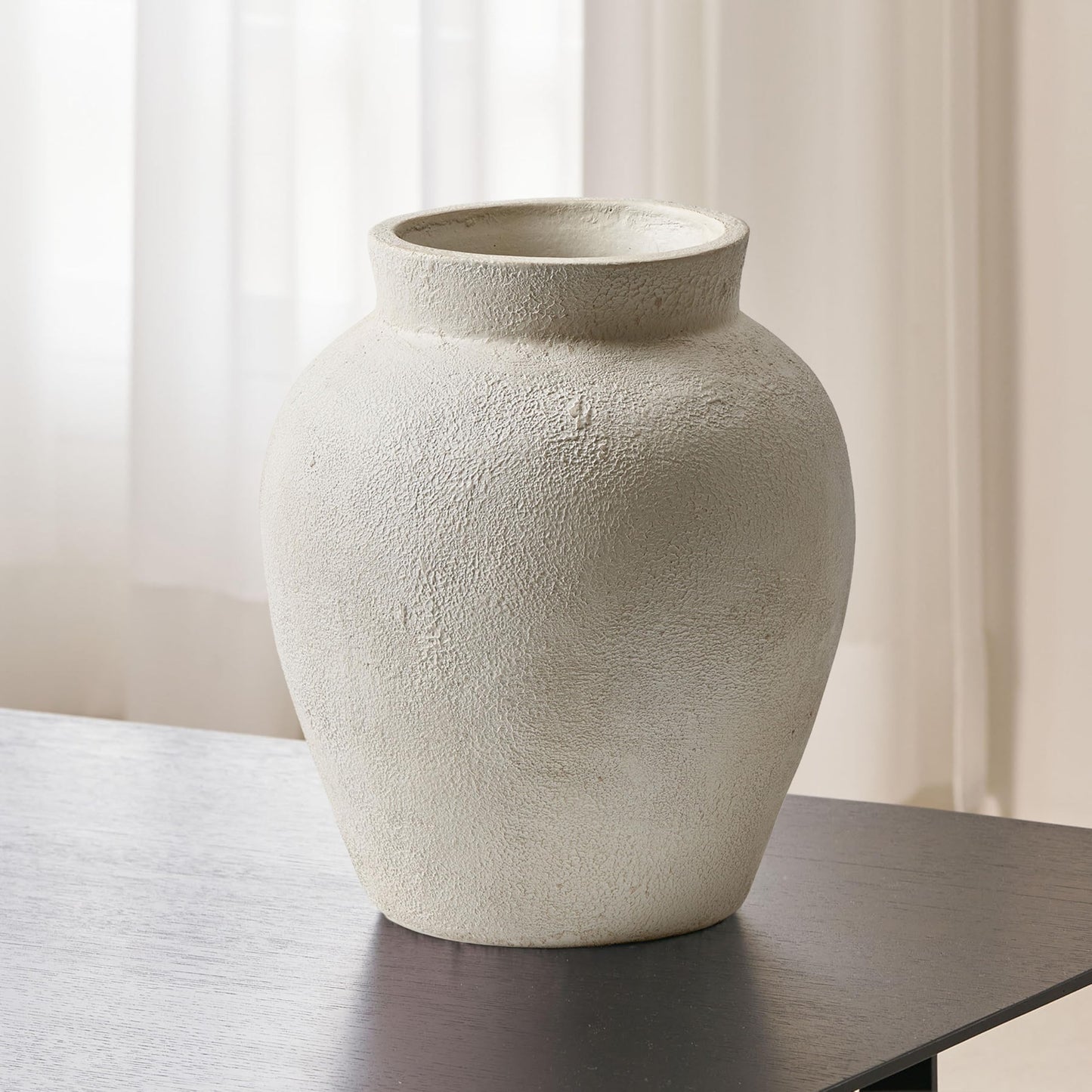 LB2 White Ceramic Large Vase, 12.7" Tall Zen Style vase, Terra Cotta Pitcher, Distressed Farmhouse Decor, Pottery Decorative Flower for Home Decor