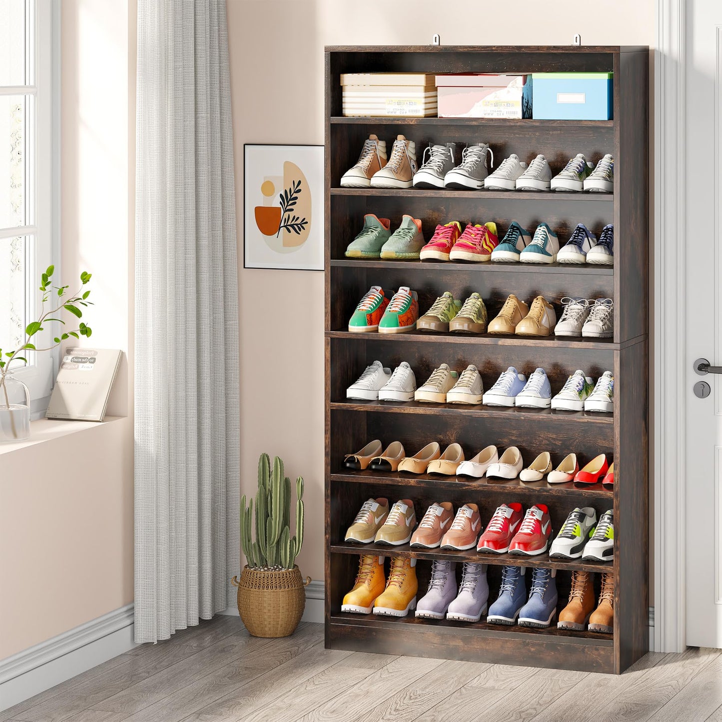 Tribesigns Shoe Cabinet, 9 Tiers 40-45 Pairs Heavy Duty Wood Freestanding Shoe Storage Cabinet, 70.8'' Tall Shoe Cabinet with Open Storage for Entryway, White