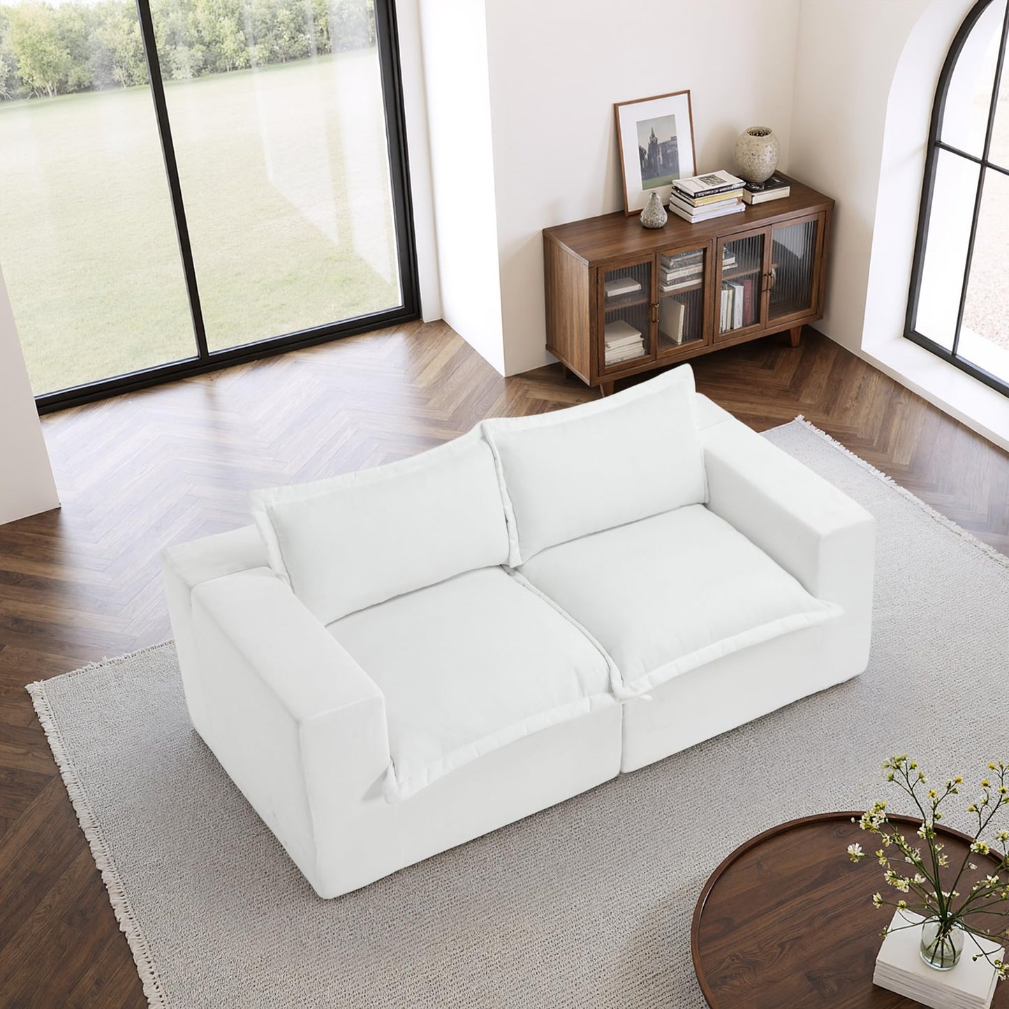 116" Modular Sectional Sofa, Comfy L Shaped Modular Coush Sofa with Ottoman, 3-Seat Chenille Cloud Couches Deep Seat Sofa for Living Room, Apartment, Small Spaces, Beige