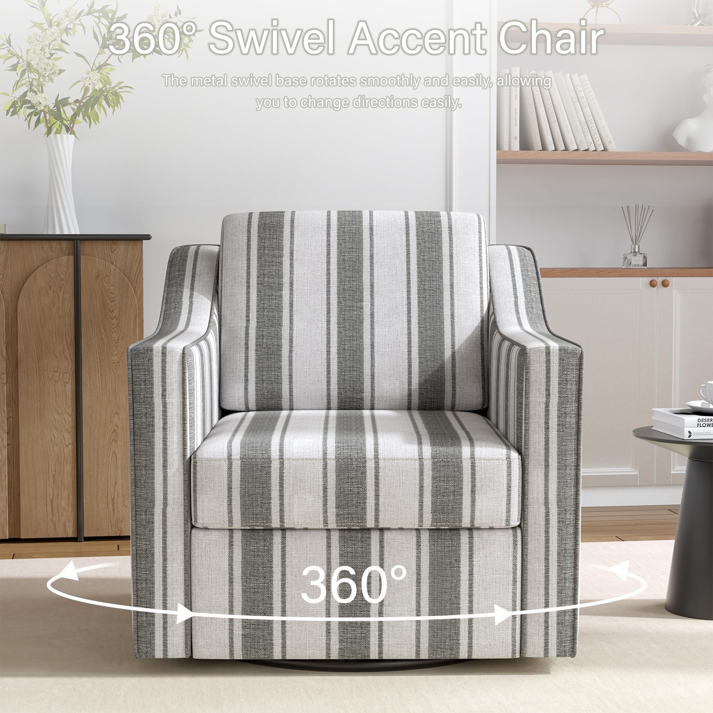 Swivel Accent Chairs Set of 2, 360° Swivel Upholstered Faux Leather Club Armchairs for Living Room, Comfy Single Sofa Reading Chair with Deep Seat, Metal Swivel Base, Coffee